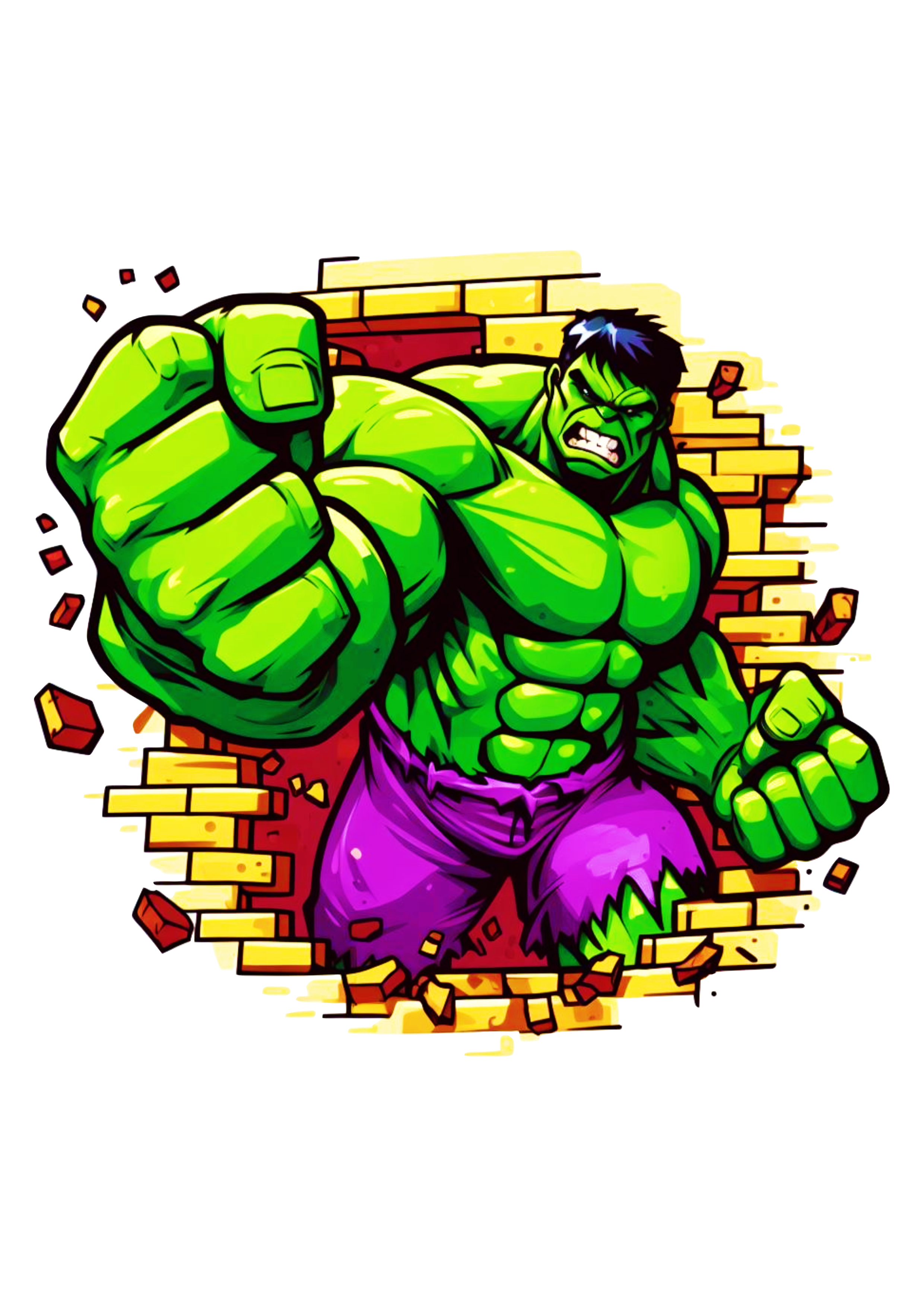 Hulk ilustração para estampa de camiseta quebrando muro png