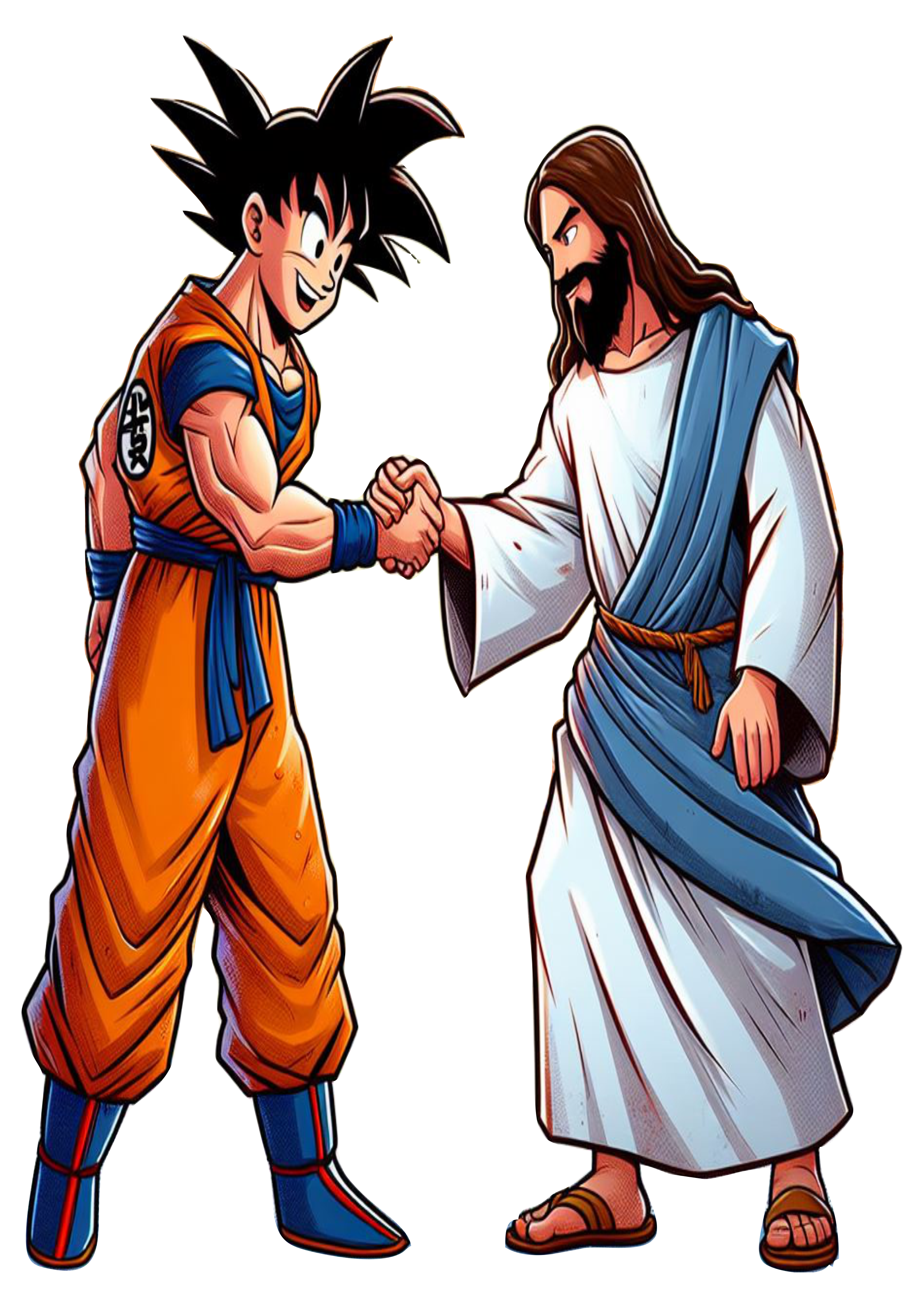 Jesus Cristo e Goku aperto de mãos ilustração desenho simples png