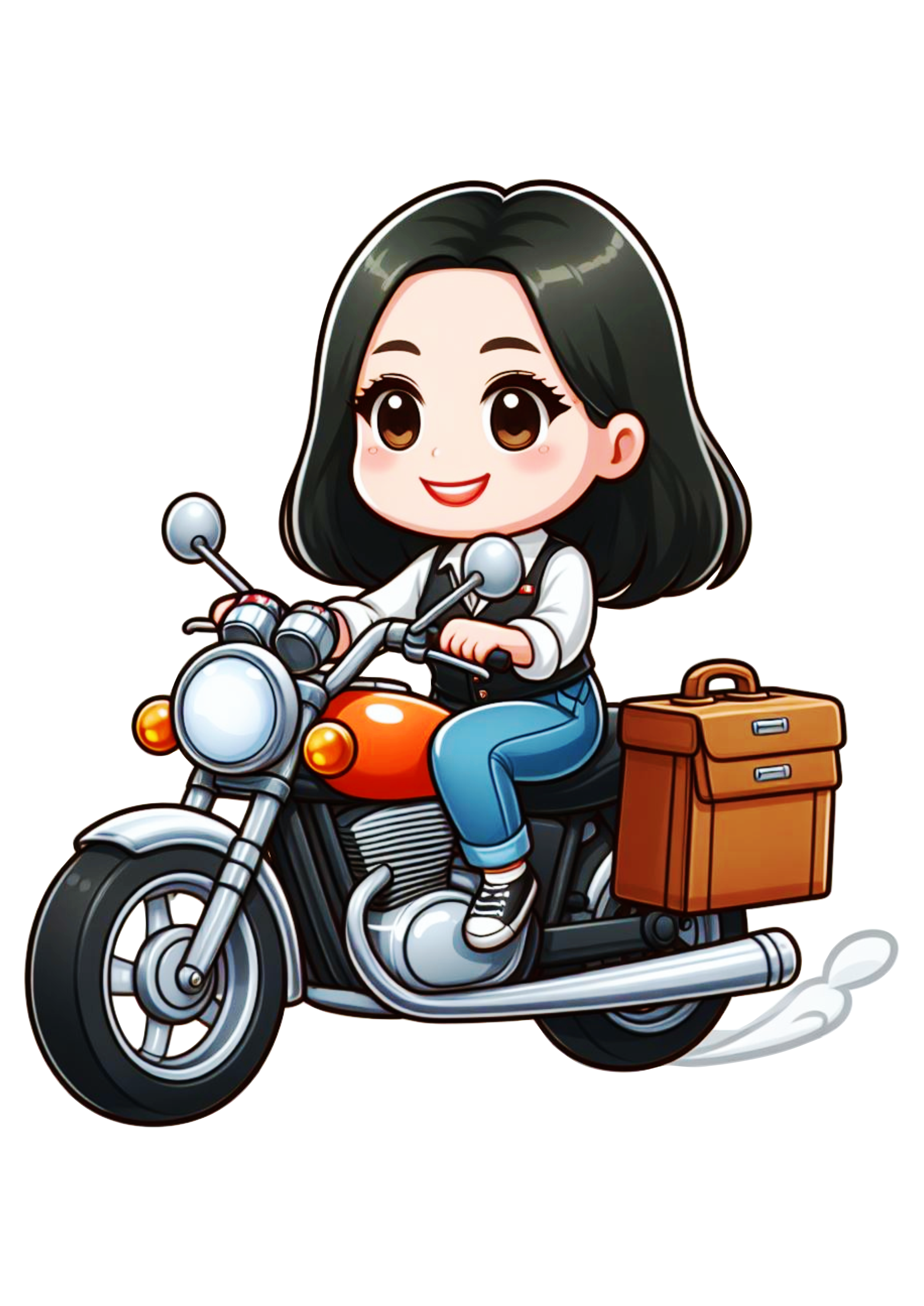 Mulher pilotando uma motocicleta desenho colorido png