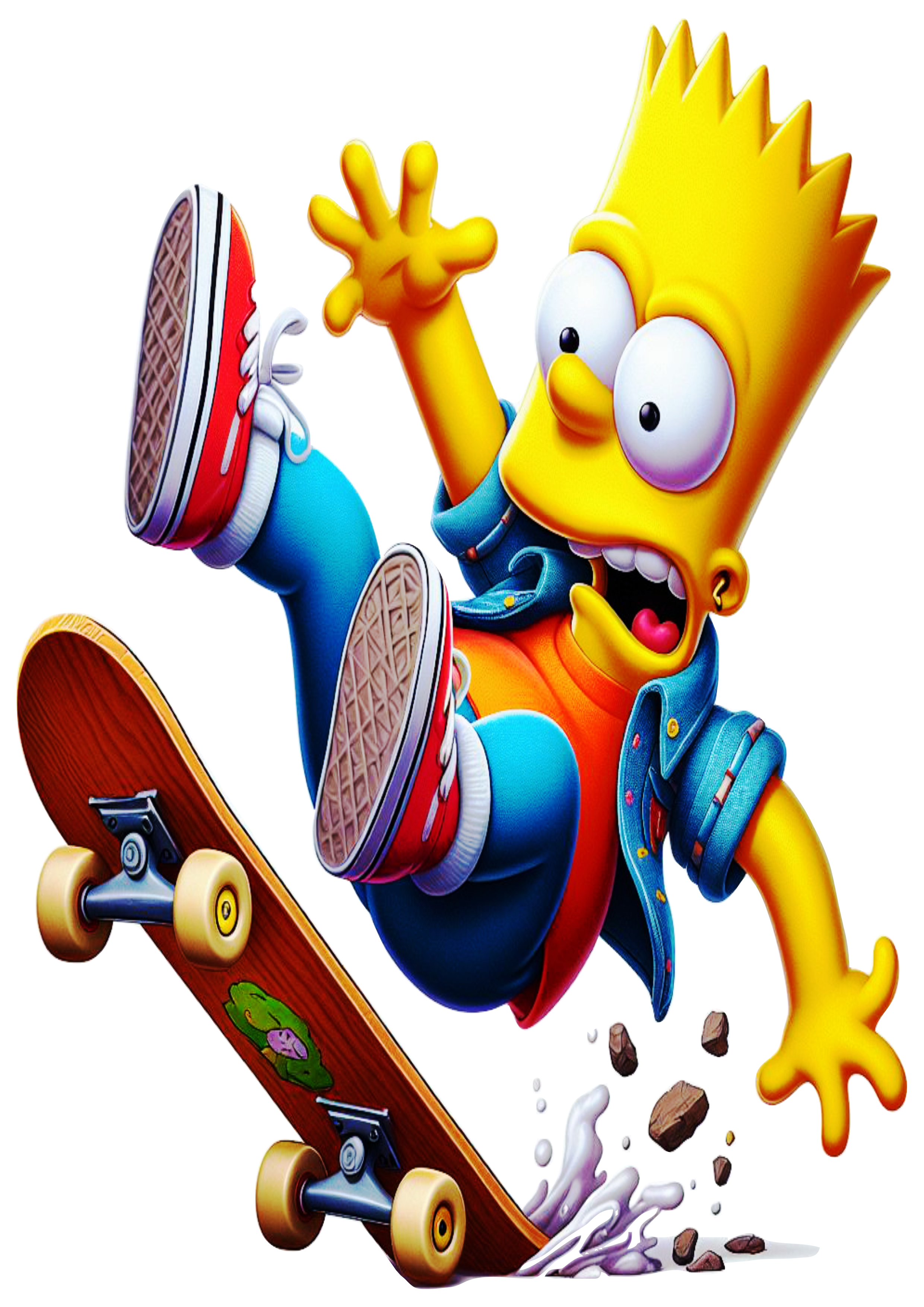 Bart Simpson andando de skate e caindo cartoon png