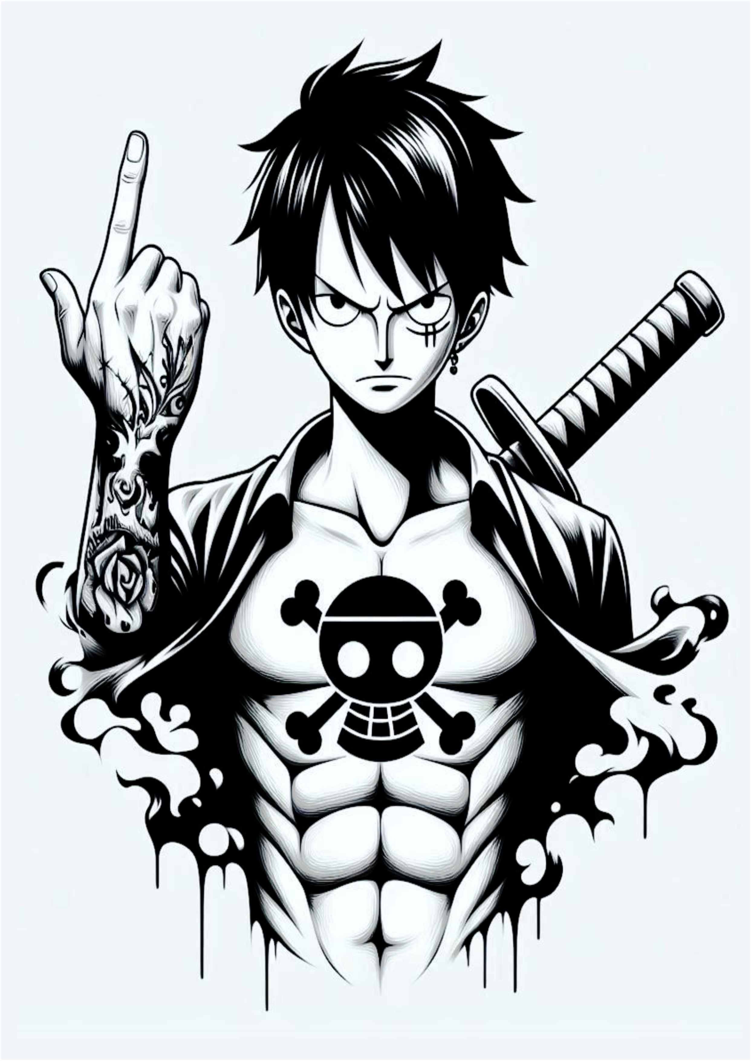 Ideias para tatuagem de anime One Piece monocromática otaku nerd png