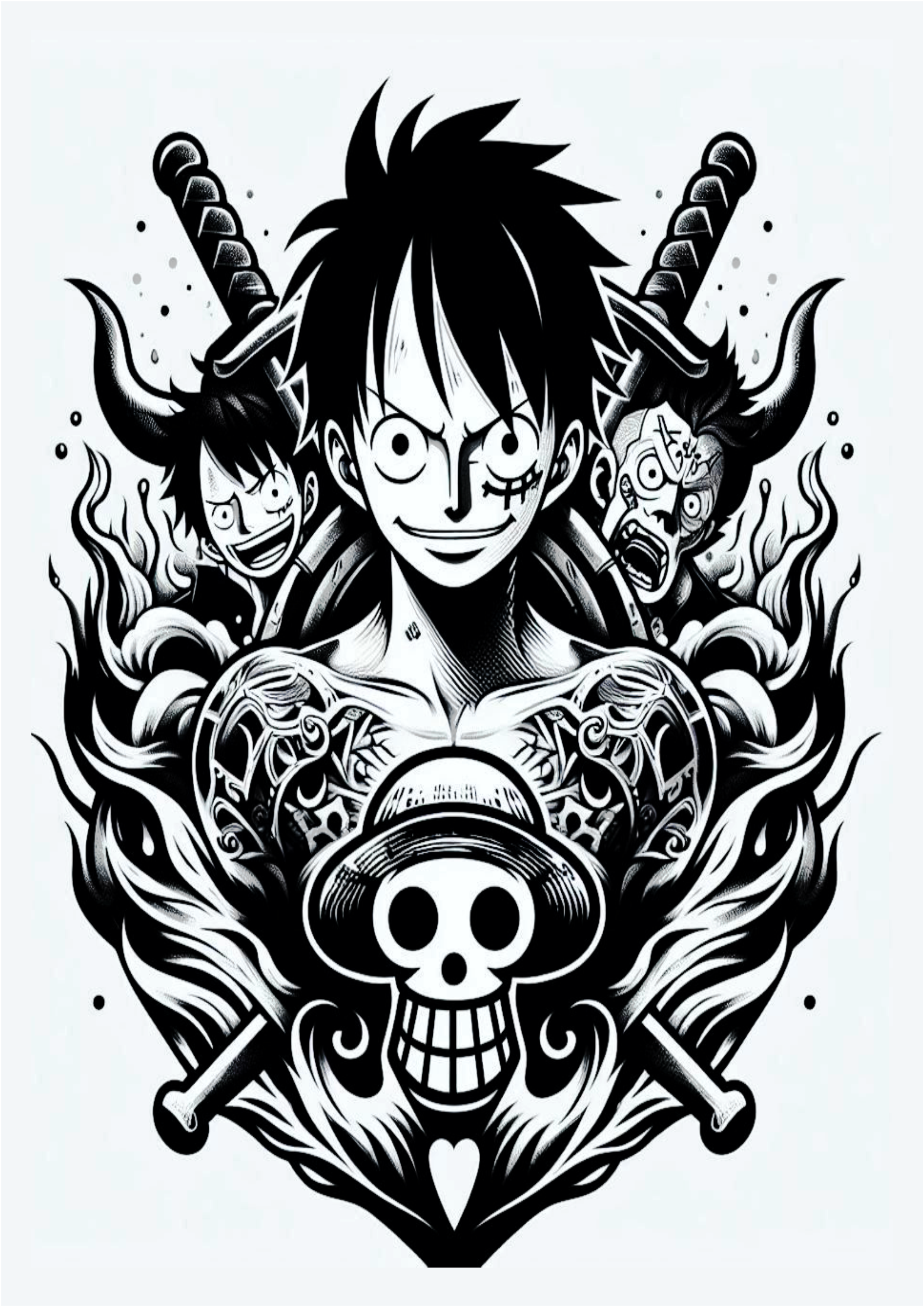 Ideias para tatuagem de anime One Piece monocromática otaku nerd geek png