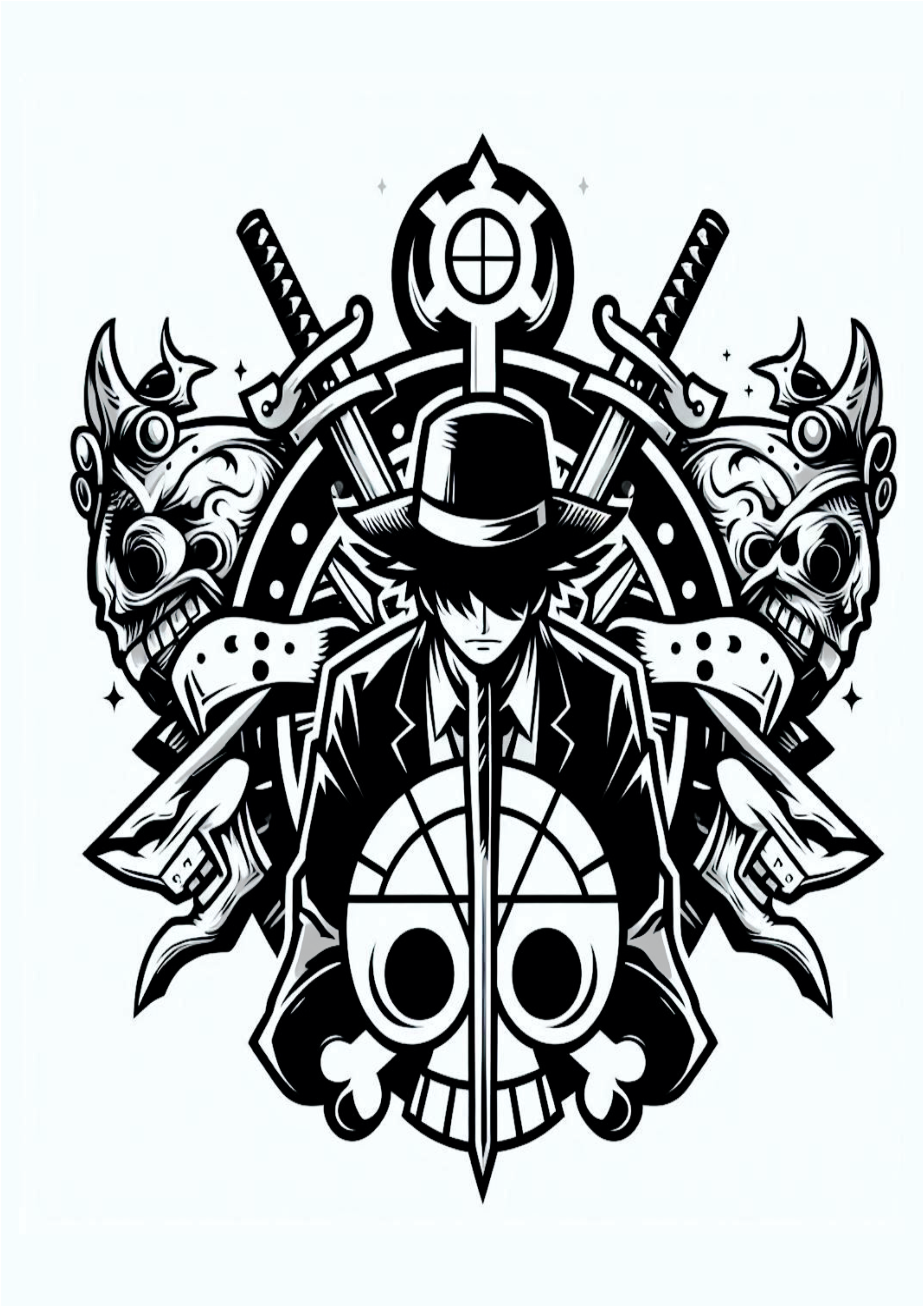 Ideias para tatuagem de anime One Piece monocromática otaku nerd geek desenho artístico arte png