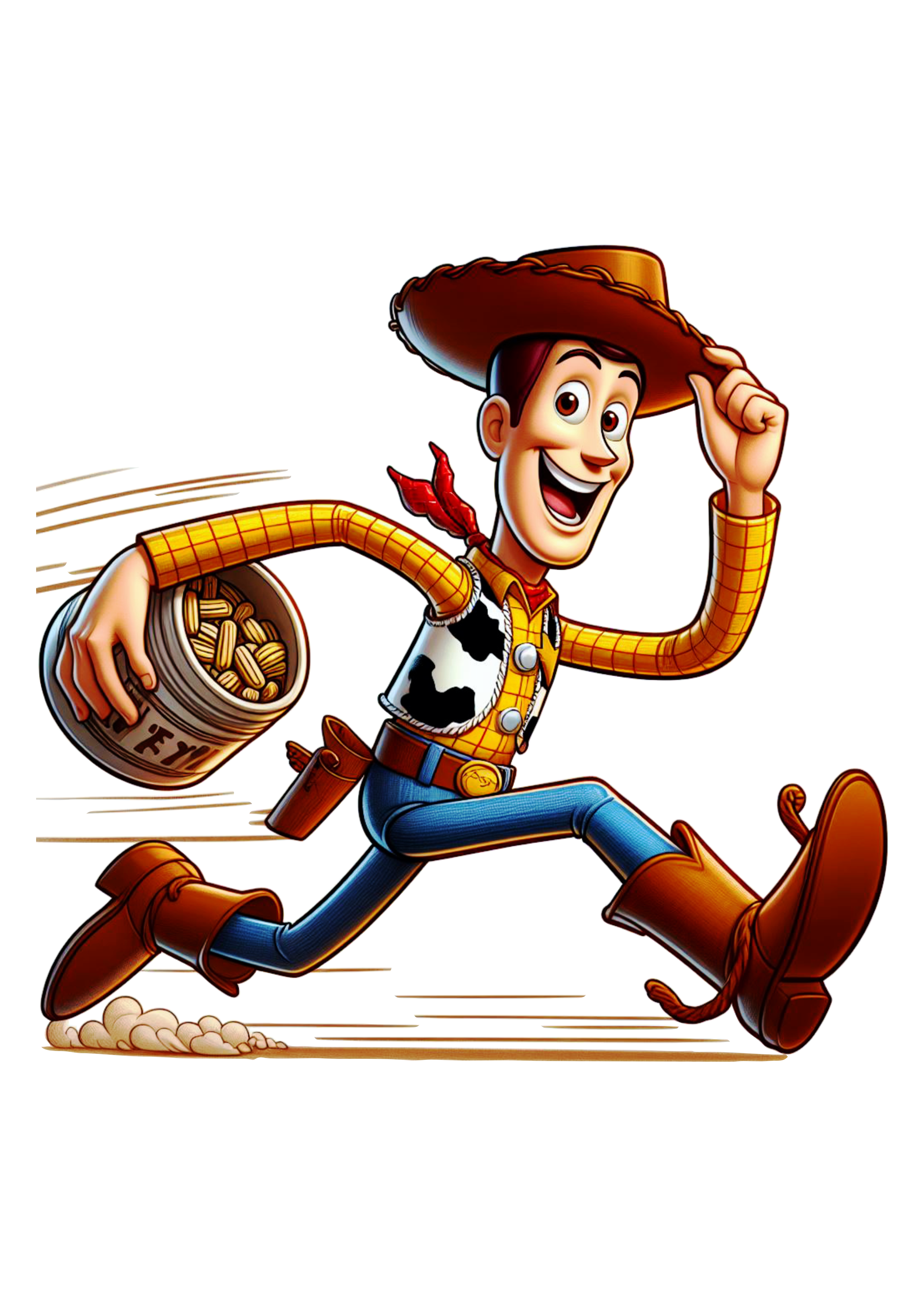Desenho infantil xerife Woody correndo Toy Story png