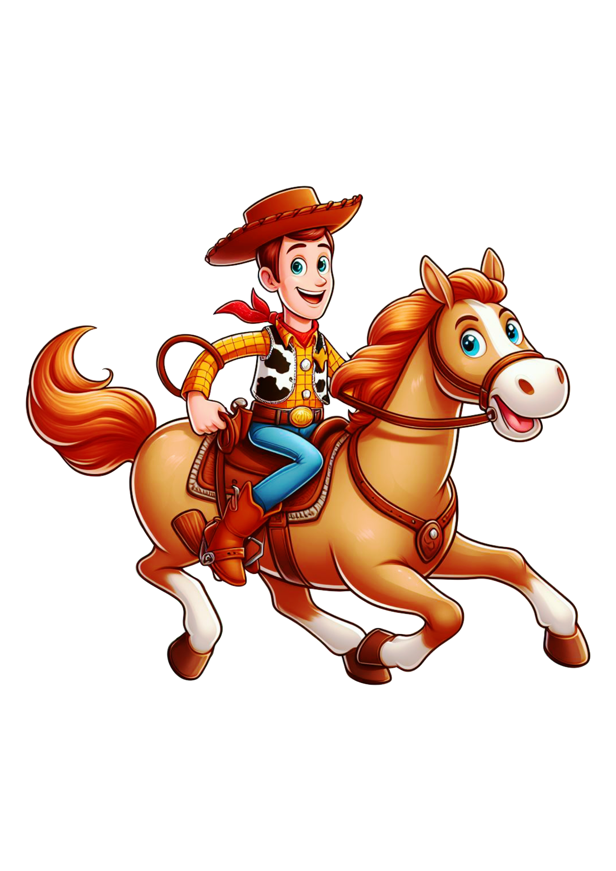 Desenho infantil xerife Woody montado no cavalo Toy Story ilustração png