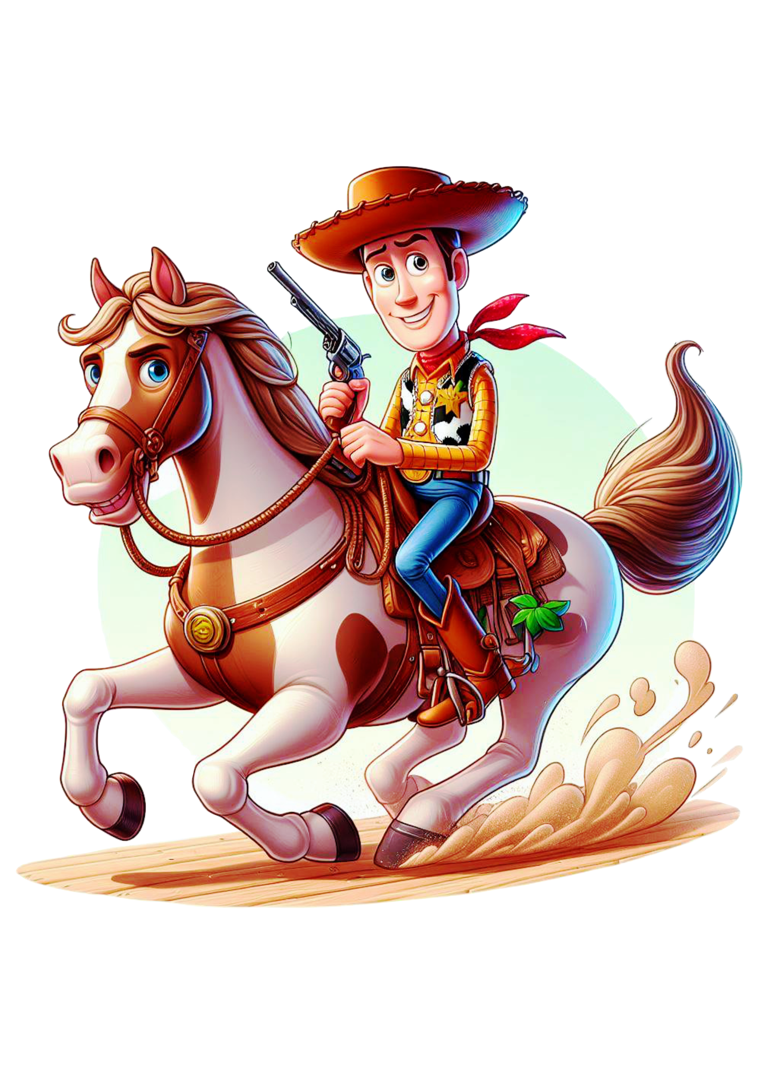 Desenho infantil xerife Woody montado no cavalo Toy Story ilustração Disney png