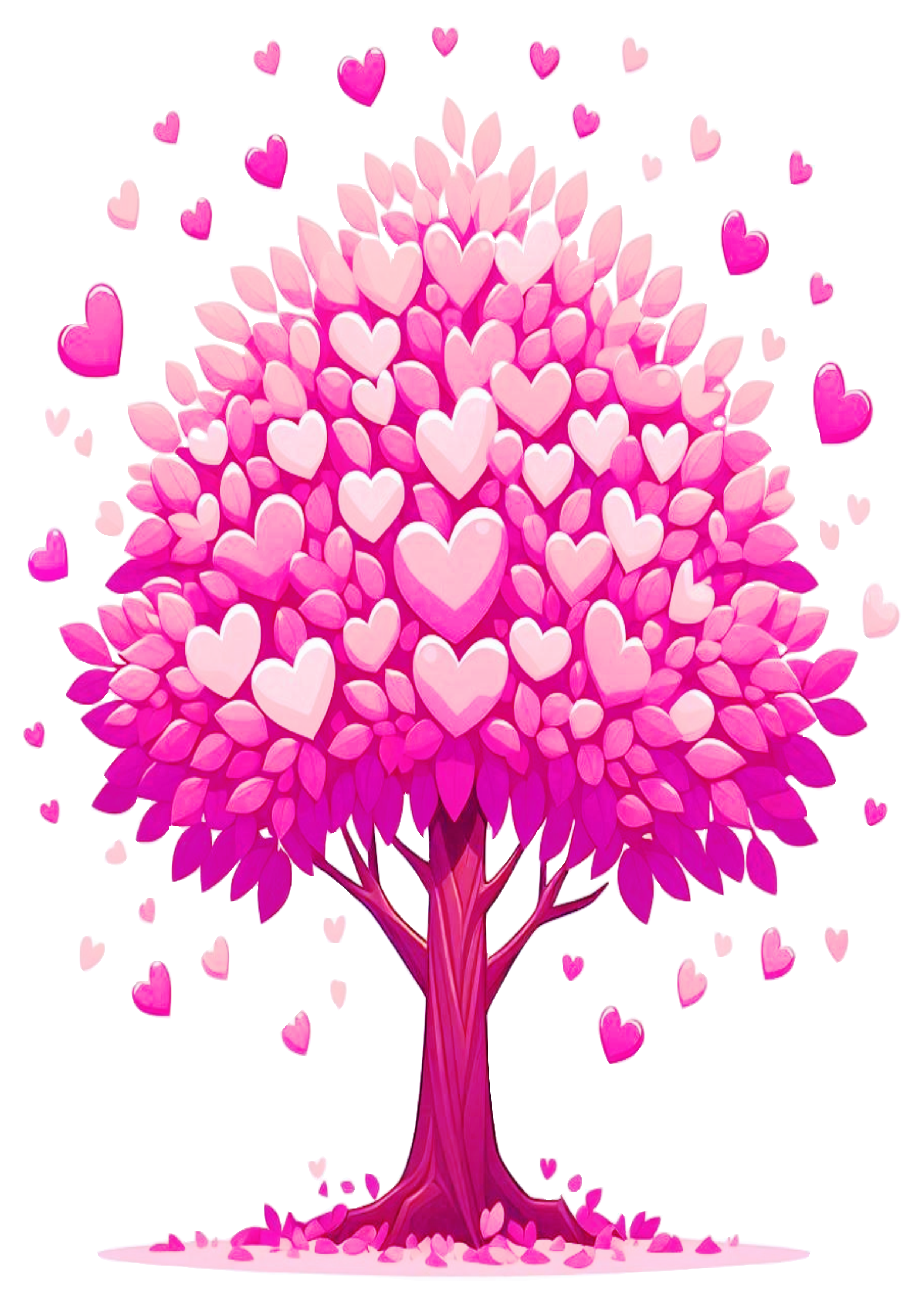 Árvore rosa com folhas em formato de coração desenho bonito fundo transparente ng