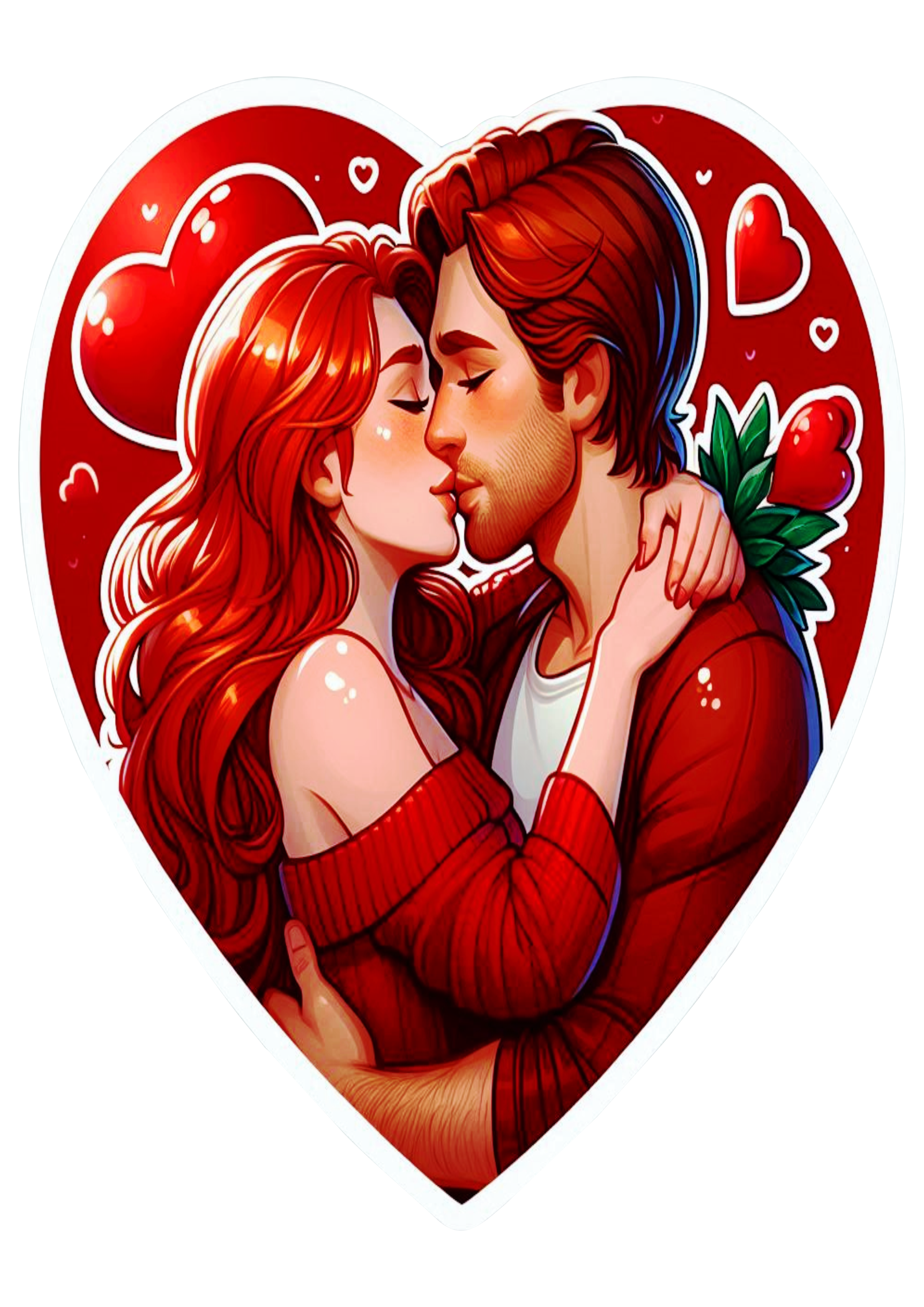 Desenho simples coração casal apaixonado png ruivos