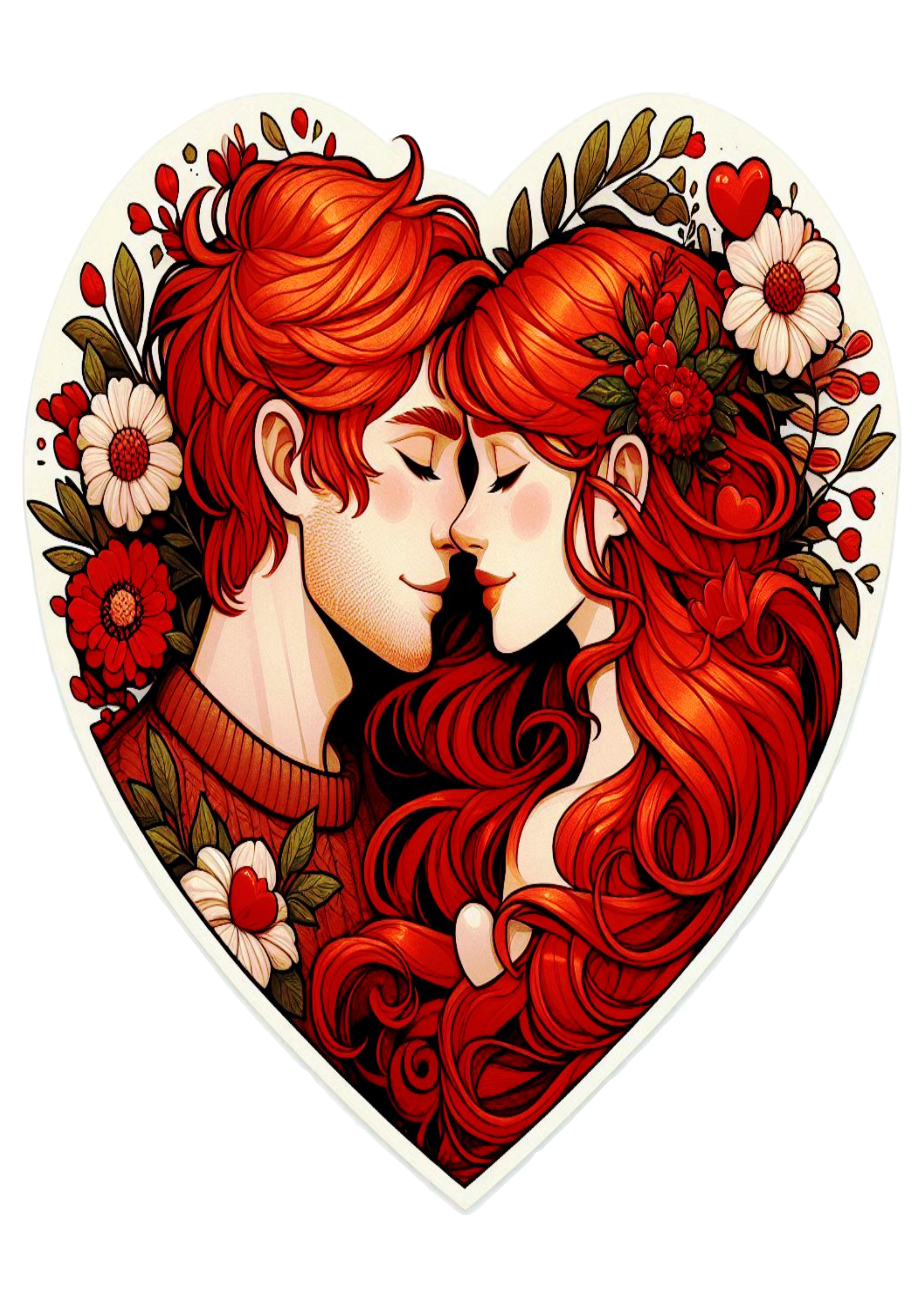 Desenho simples coração casal apaixonado png ruivos decoração de dia dos namorados