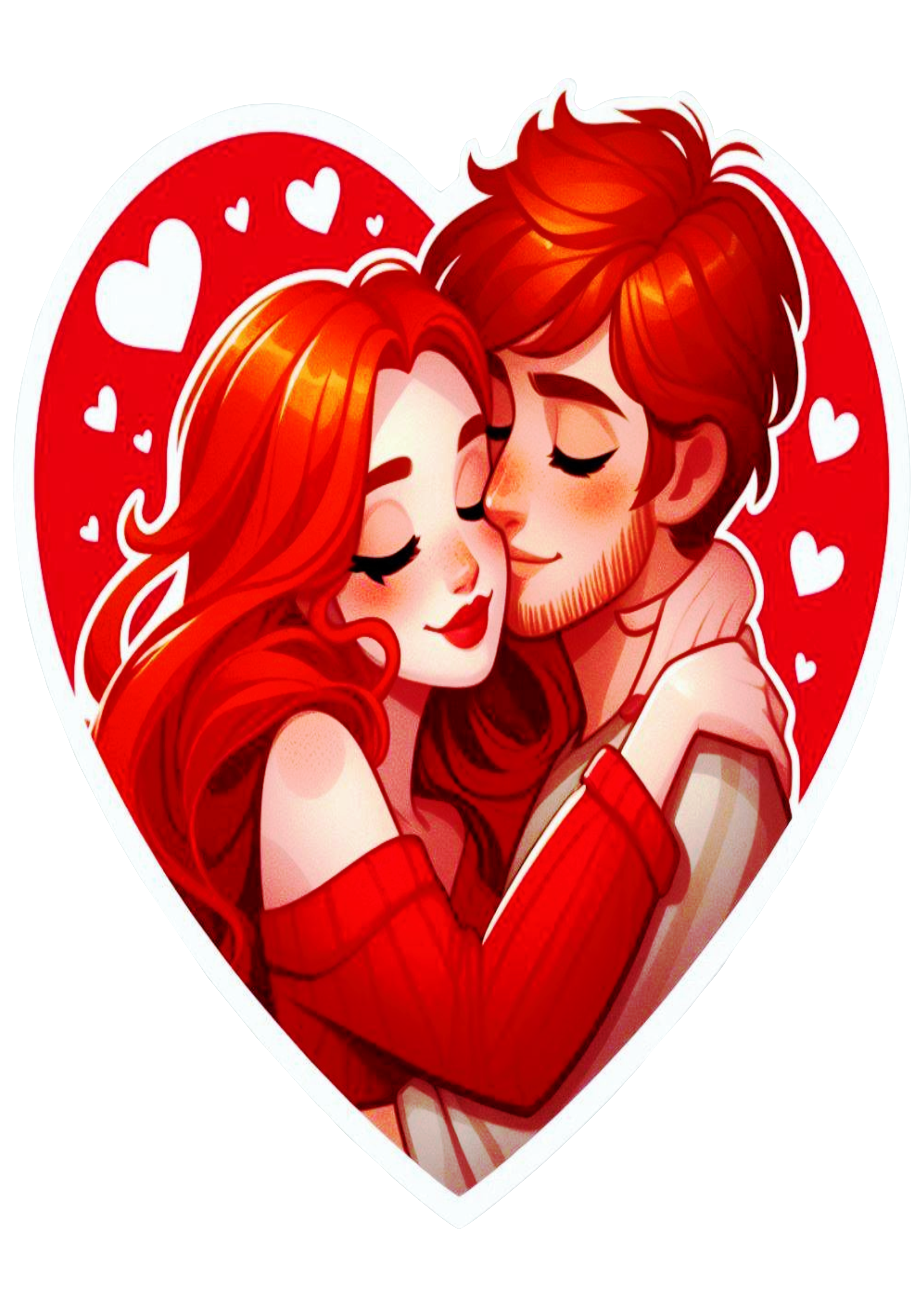 Simple drawing heart couple in love png redheads valentine’s day decoration