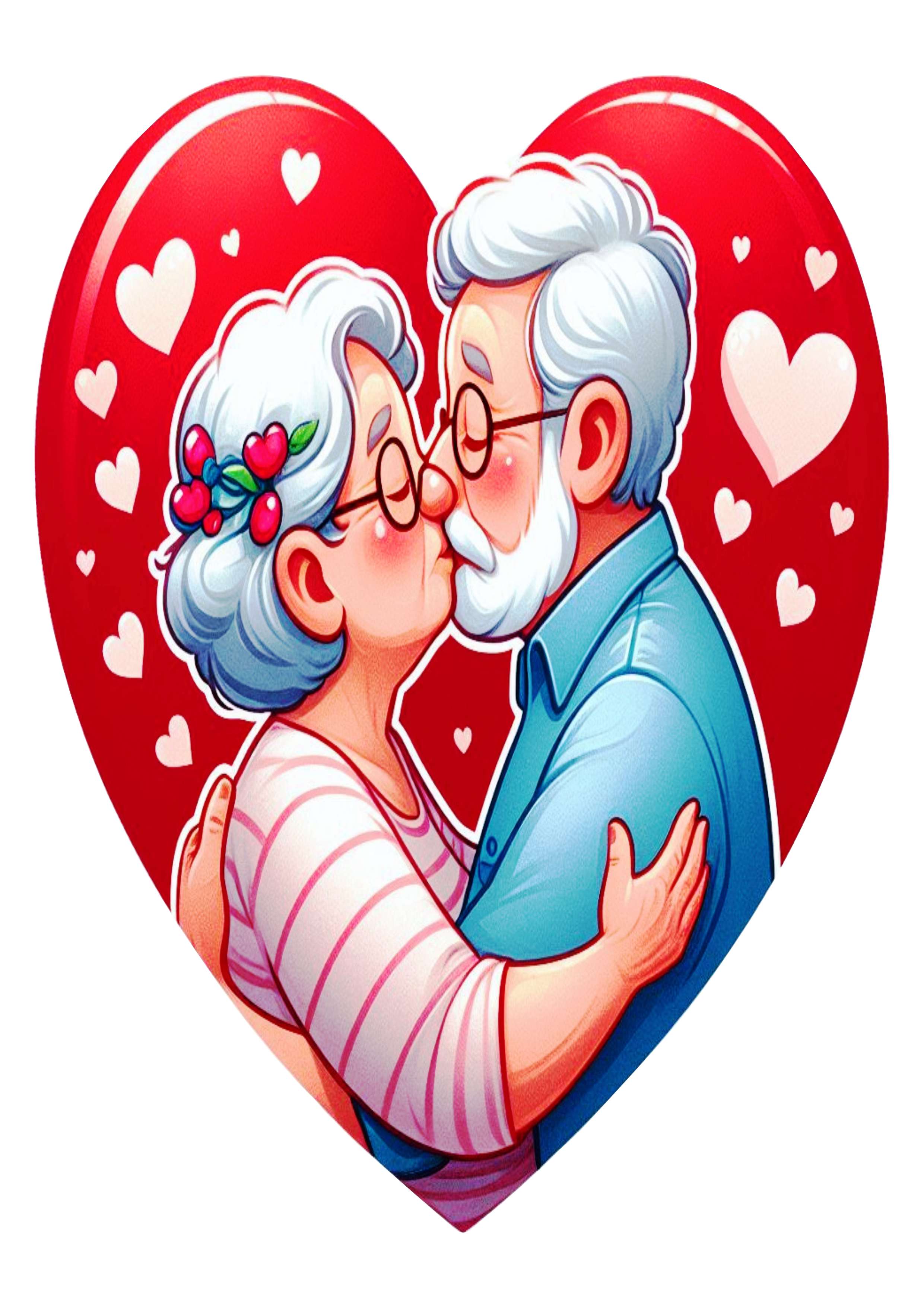 Coração casal apaixonado idosos png eterno namorados beijo