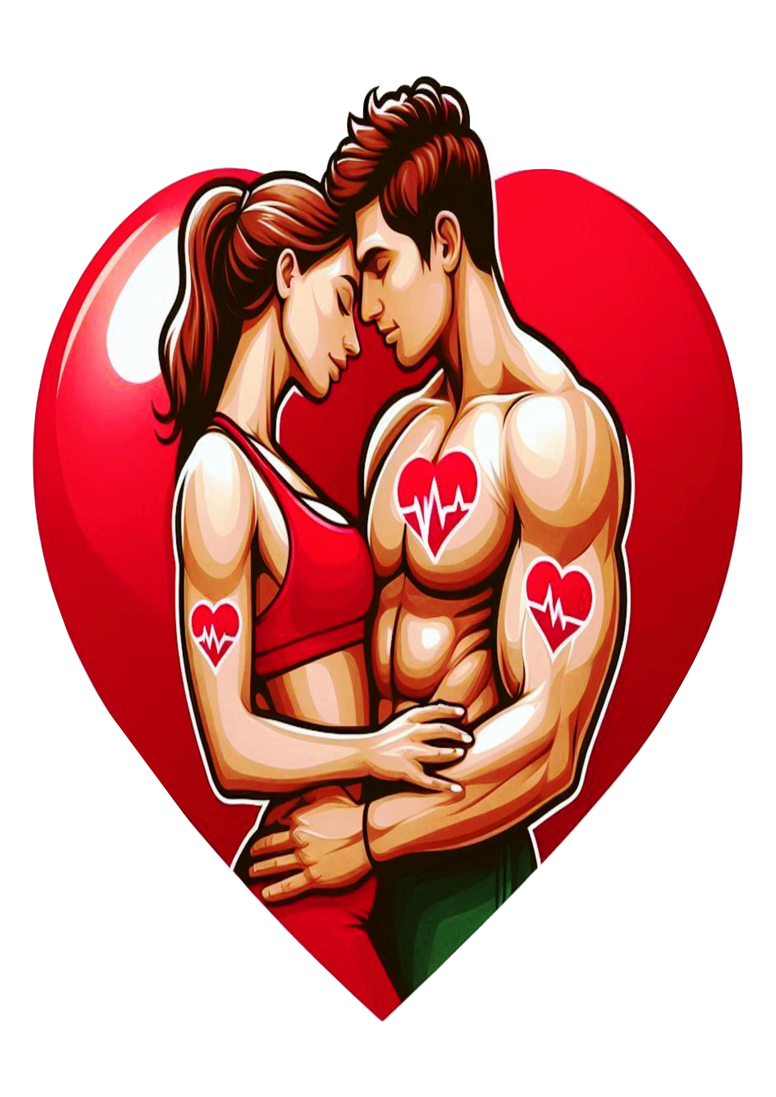 Casal fitness coração desenho simples png dia dos namorados decoração presente