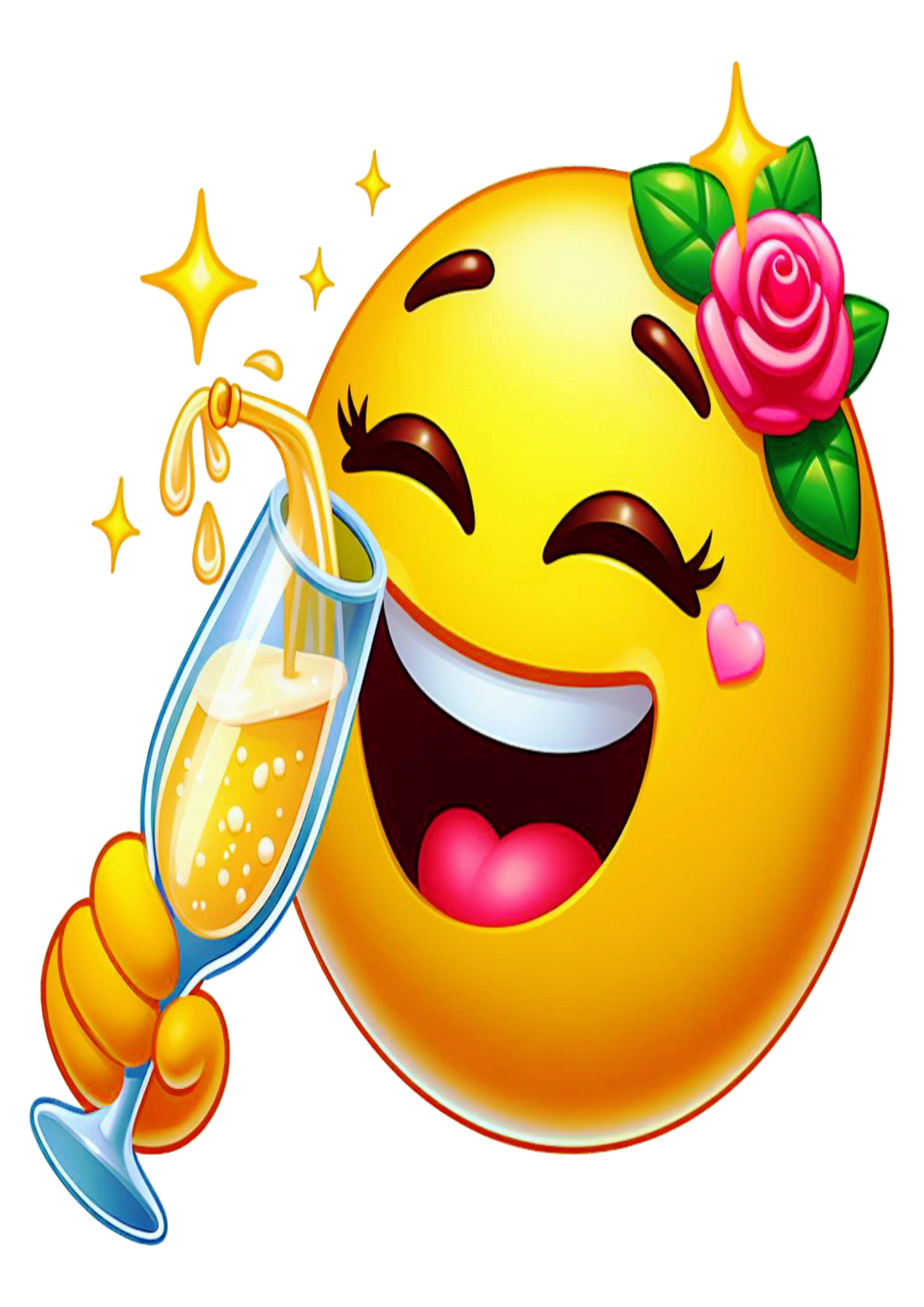 Emoji tomando champanhe emoticon figurinha ano novo png