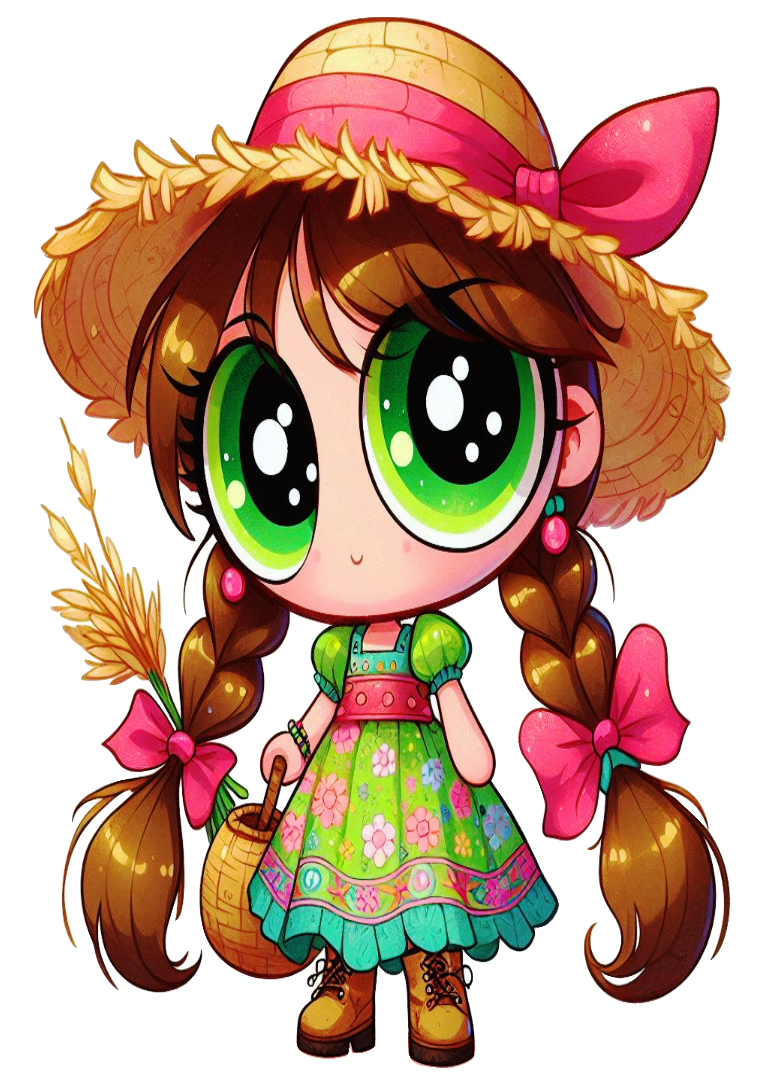 As meninas superpoderosas Docinho desenho simples com fantasia de festa junina png vestido florido chapéu de palha