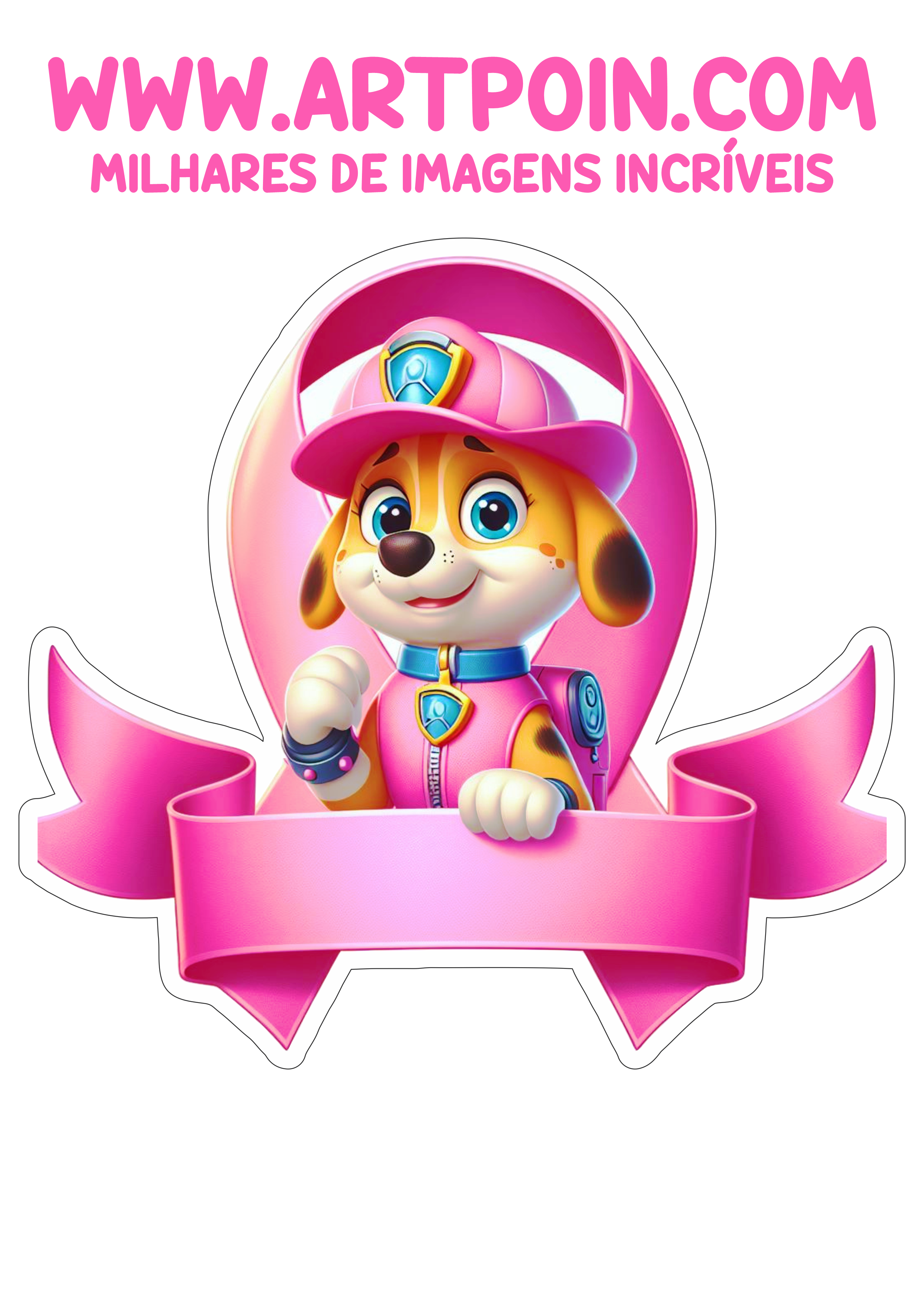 Topo de bolo para imprimir Patrulha canina minha festa personalizada tema rosa aniversário png