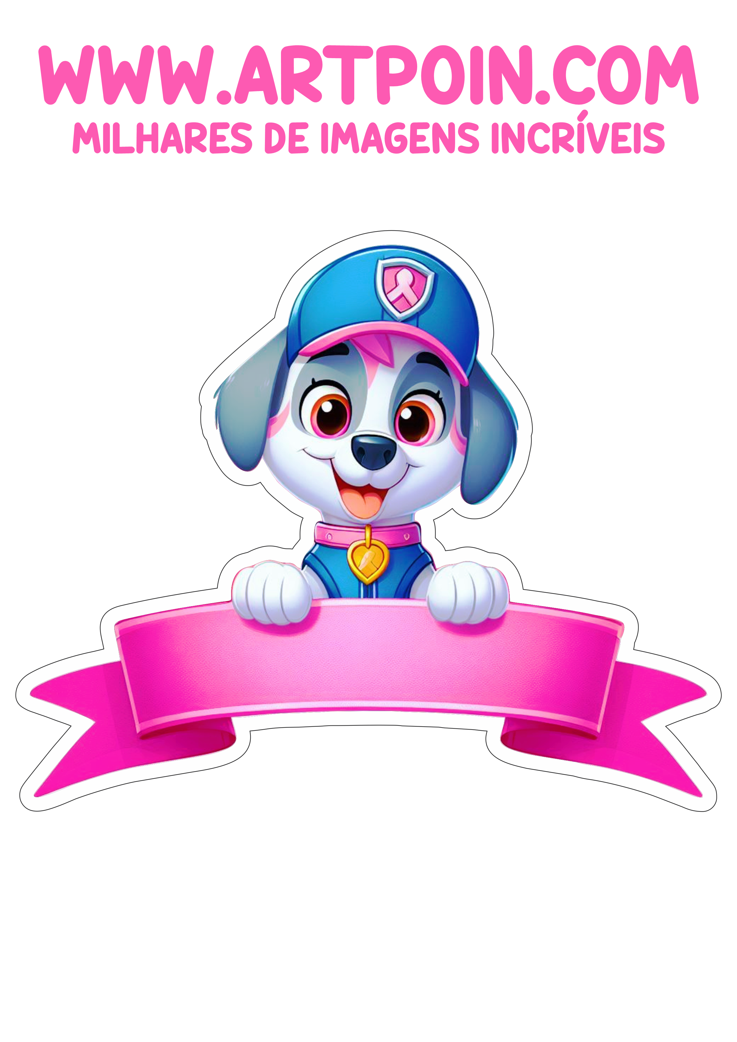 Topo de bolo para imprimir Patrulha canina minha festa personalizada tema rosa aniversário infantil png