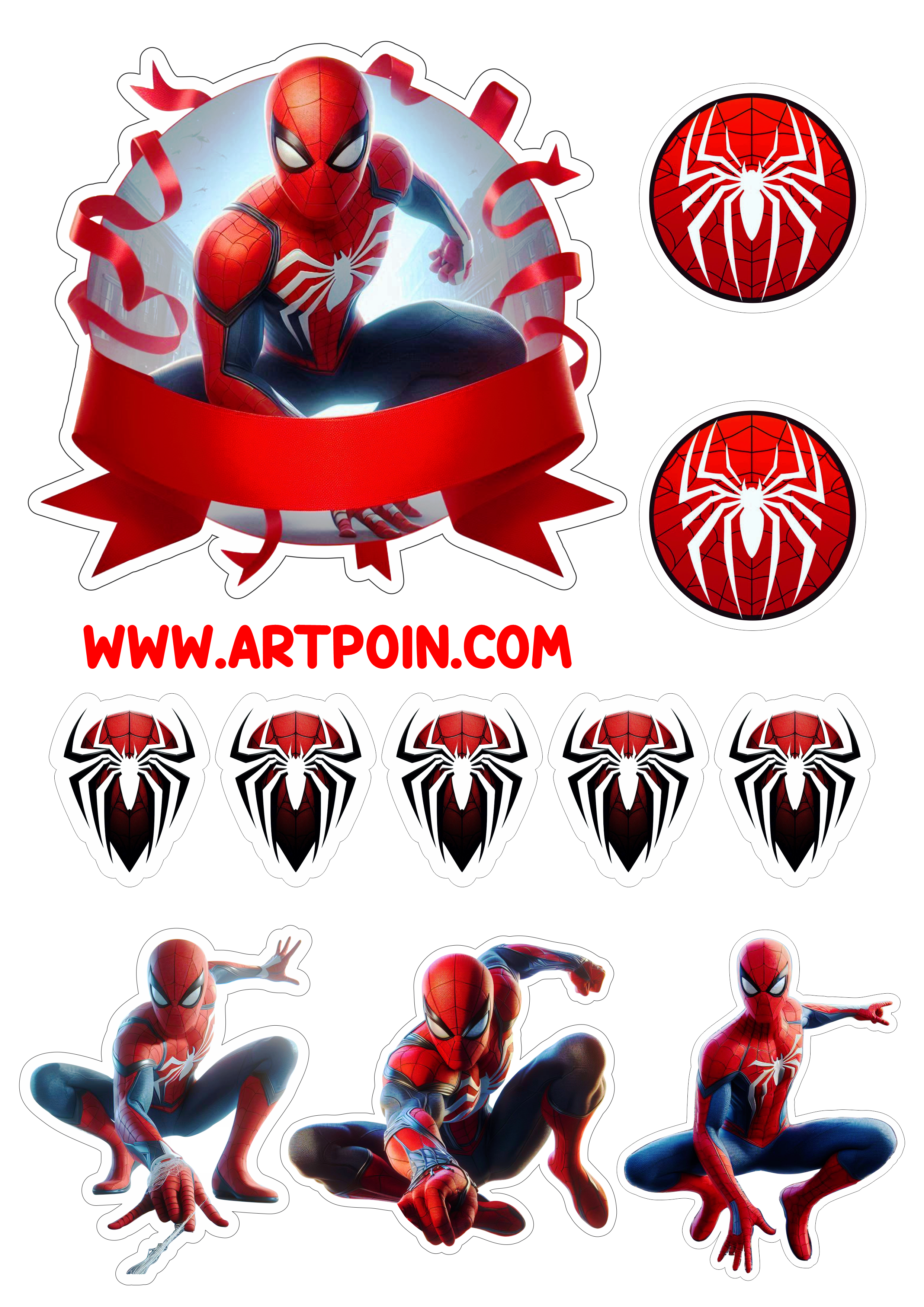 Topo de bolo para imprimir Homem-Aranha Super herói Marvel png
