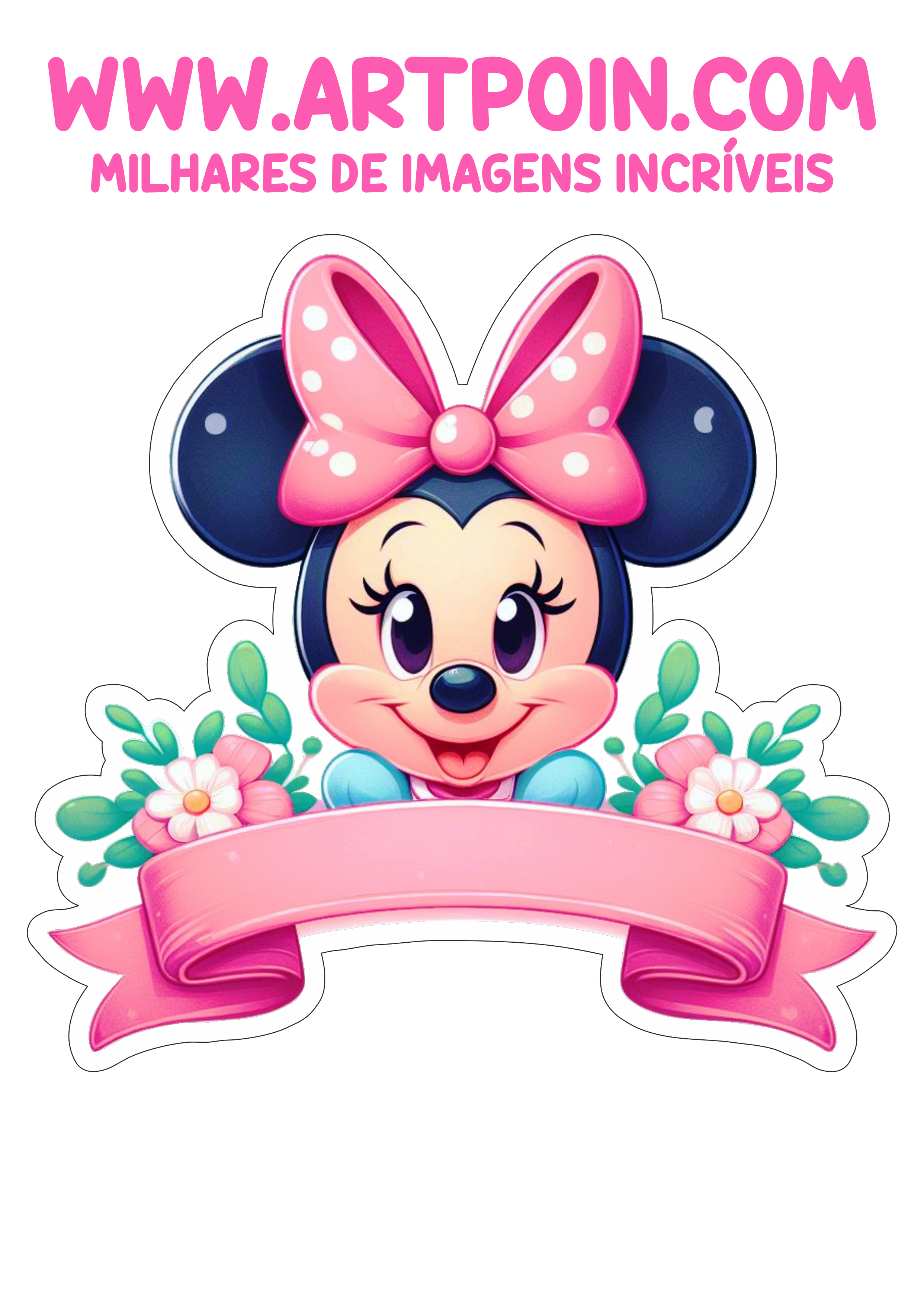 Faixa para topo de bolo Minnie rosa aniversário de menina png