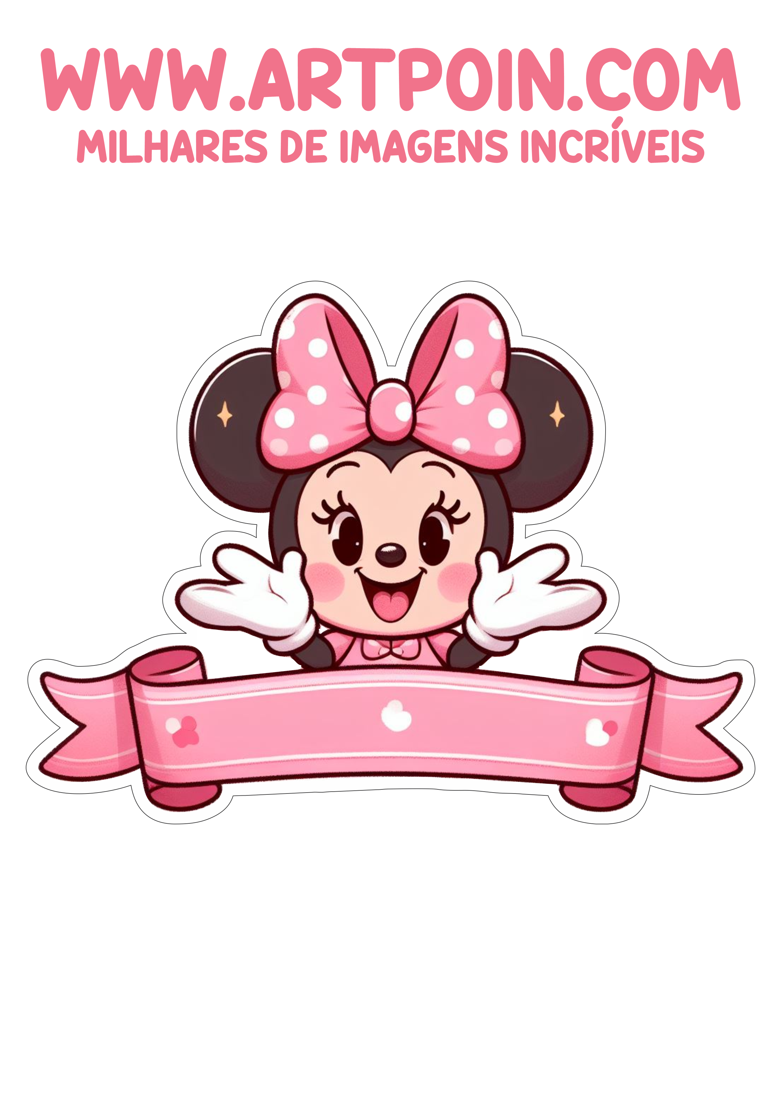 Faixa para topo de bolo Minnie rosa aniversário de menina festa pronta png