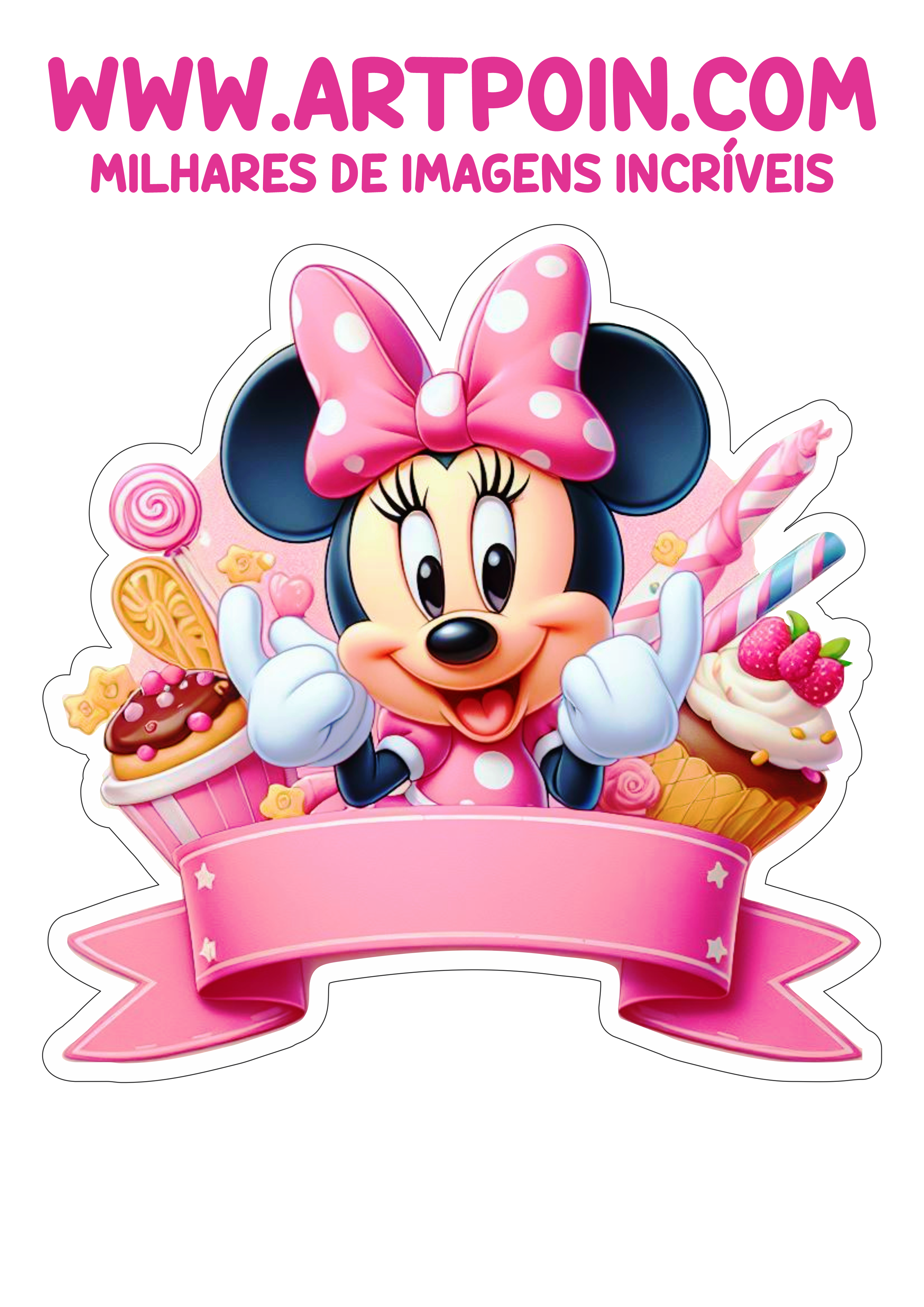 Faixa para topo de bolo Minnie rosa aniversário de menina festa pronta para imprimir png