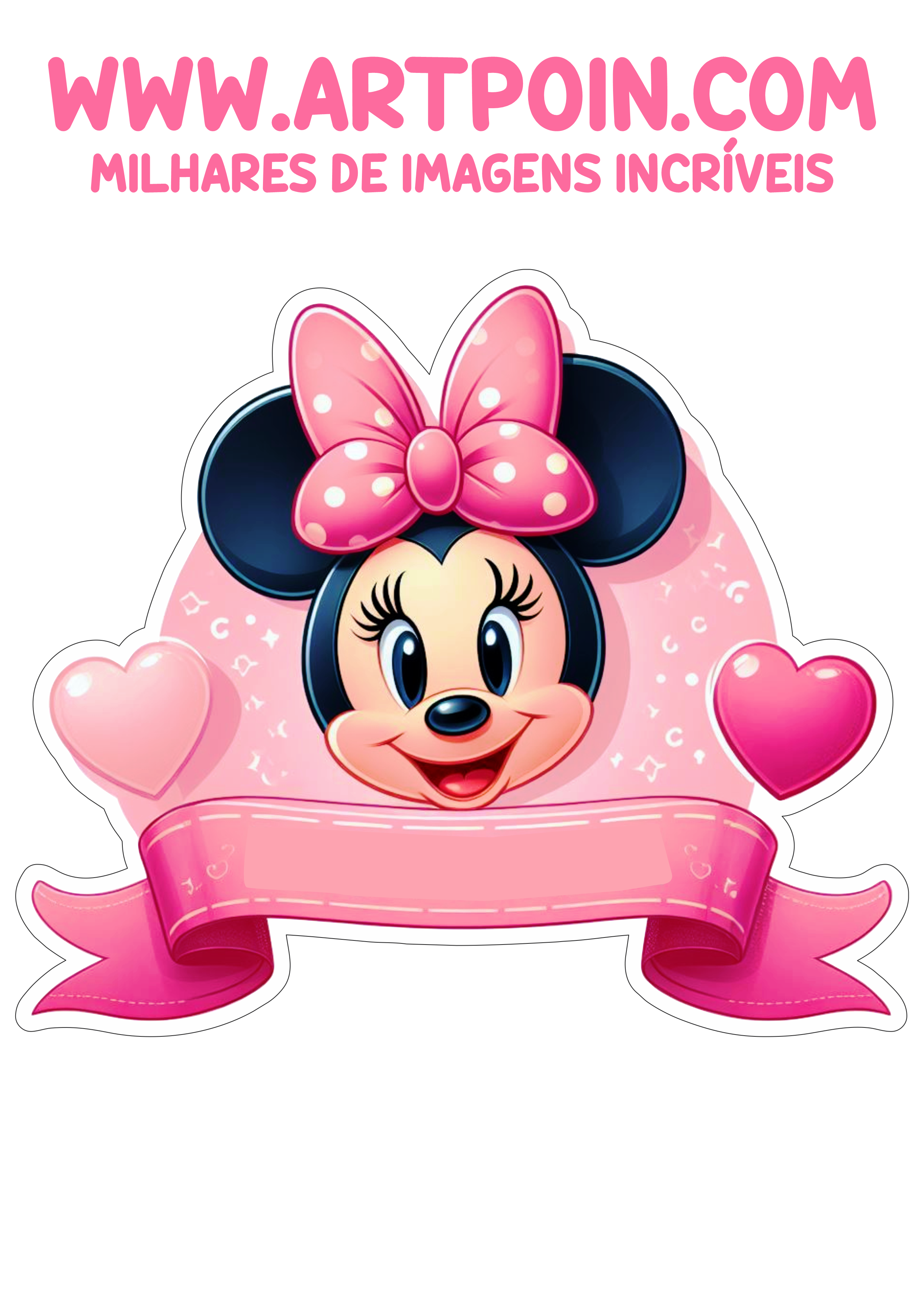 Topo de bolo Minnie rosa pronto para imprimir e decorar aniversário infantil png
