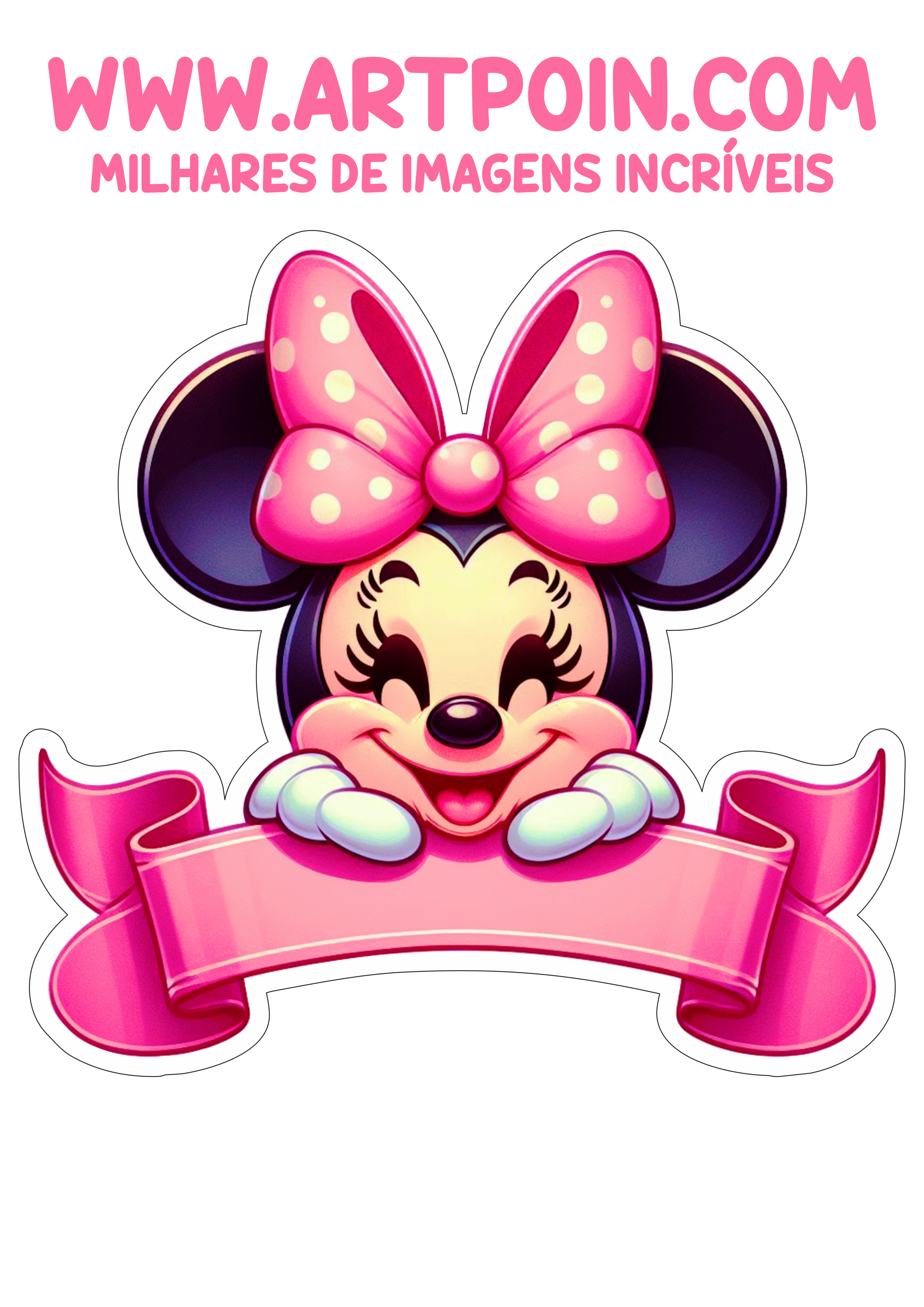 Topo de bolo Minnie rosa pronto para imprimir e decorar aniversário infantil festa personalizada png