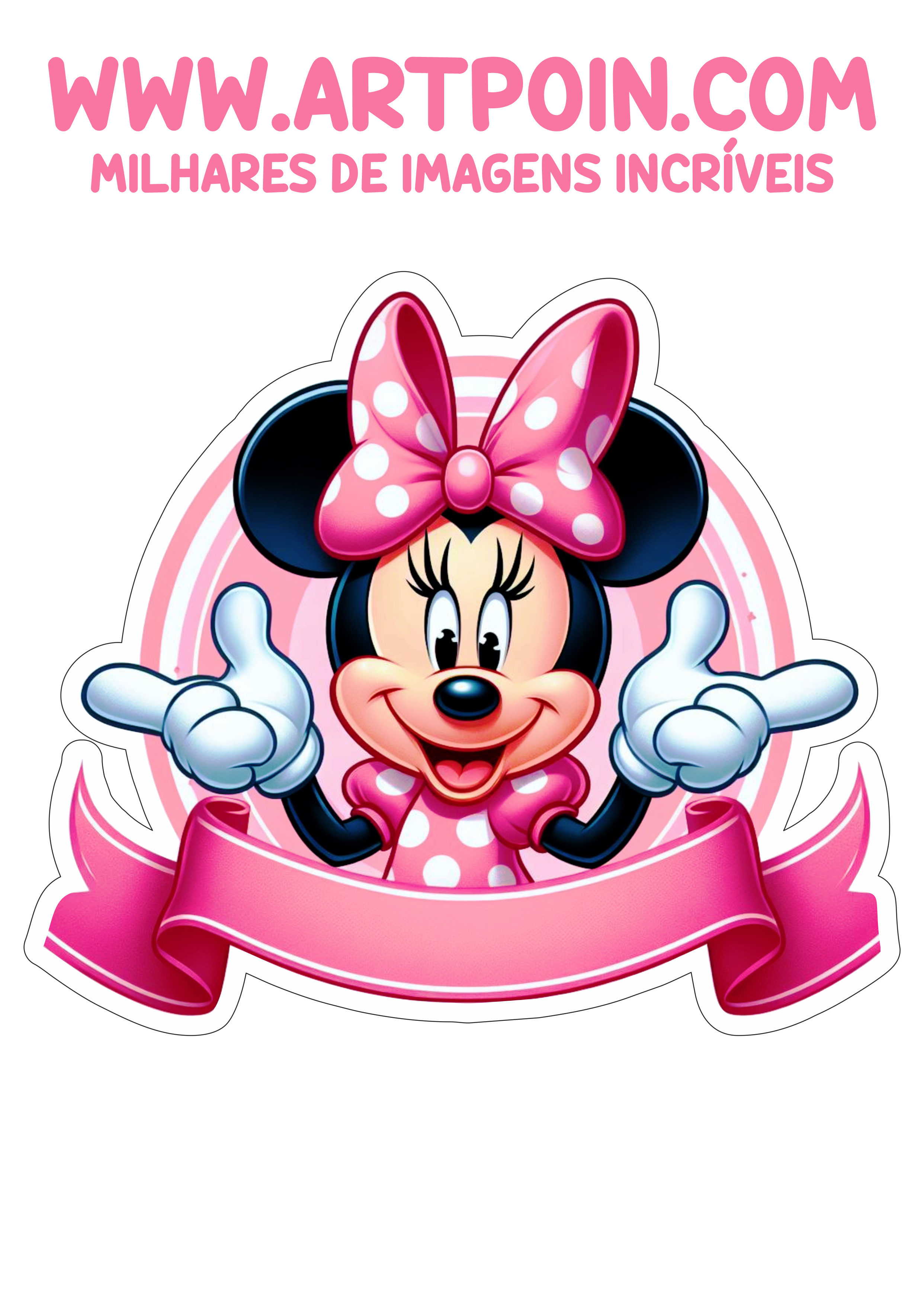 Topo de bolo Minnie rosa pronto para imprimir e decorar aniversário infantil festa personalizada faixa png