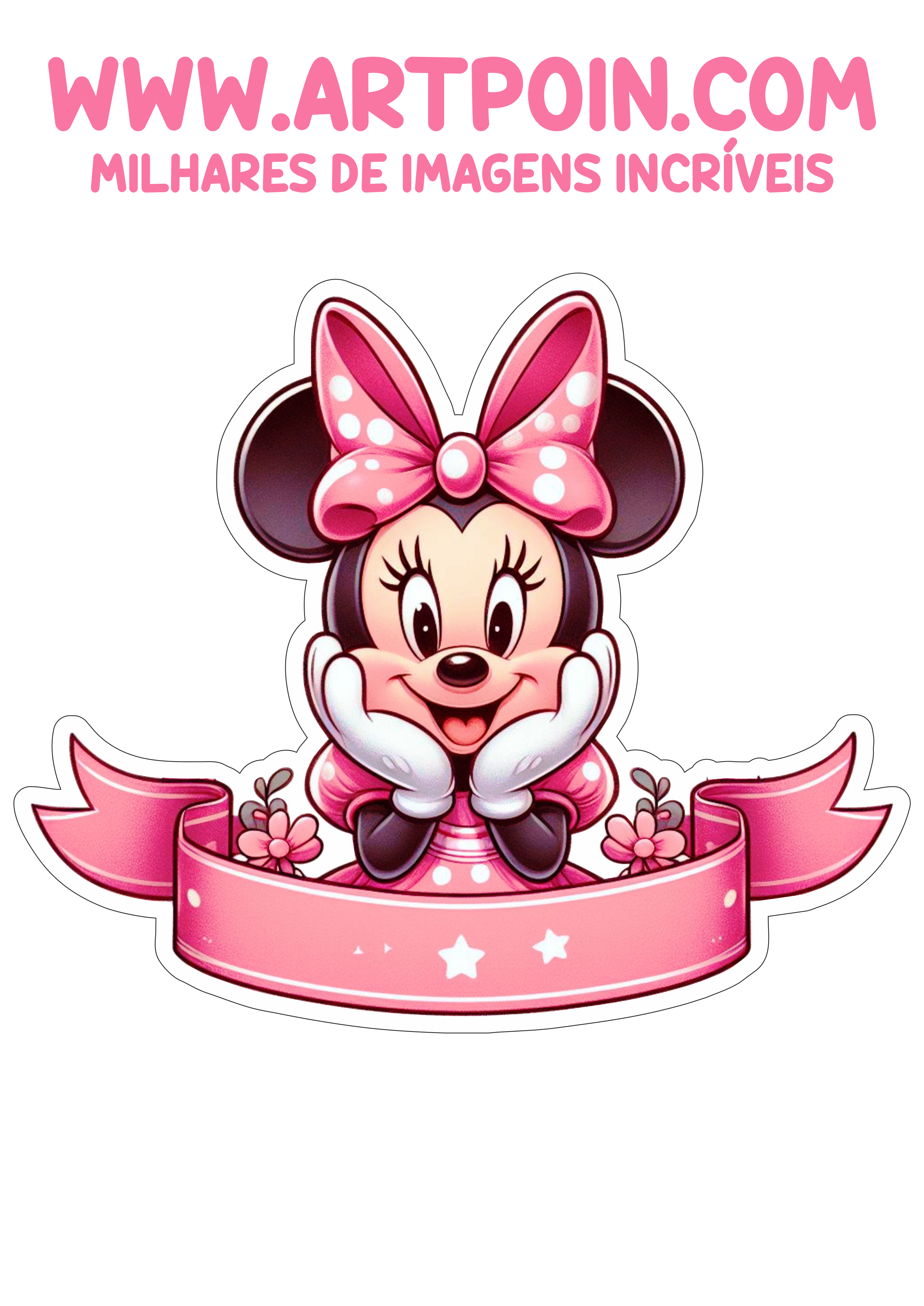 Topo de bolo Minnie rosa pronto para imprimir e decorar aniversário infantil festa personalizada faixa grátis png