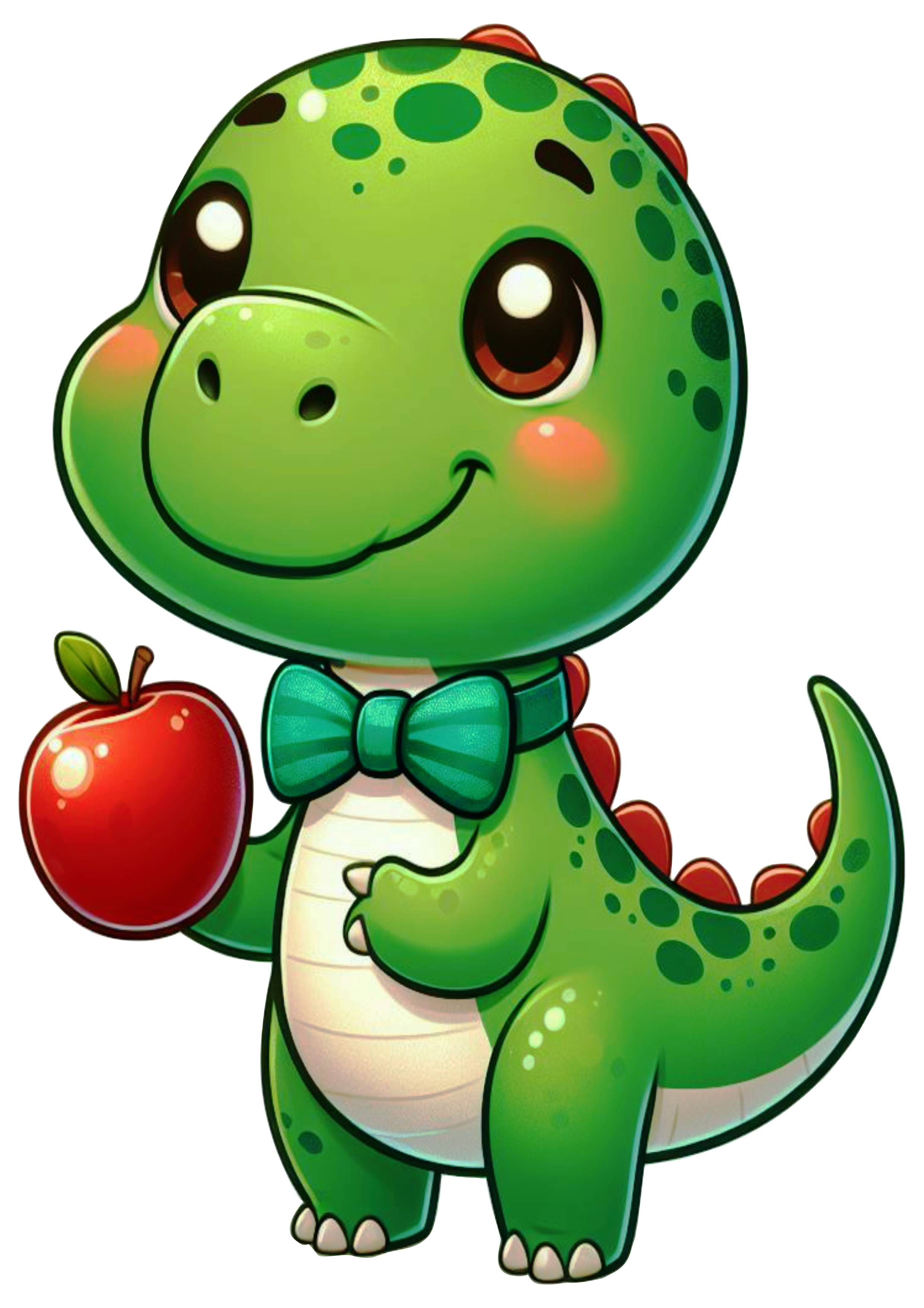 Dinossauro chibi cute segurando uma maçã desenho fofinho png