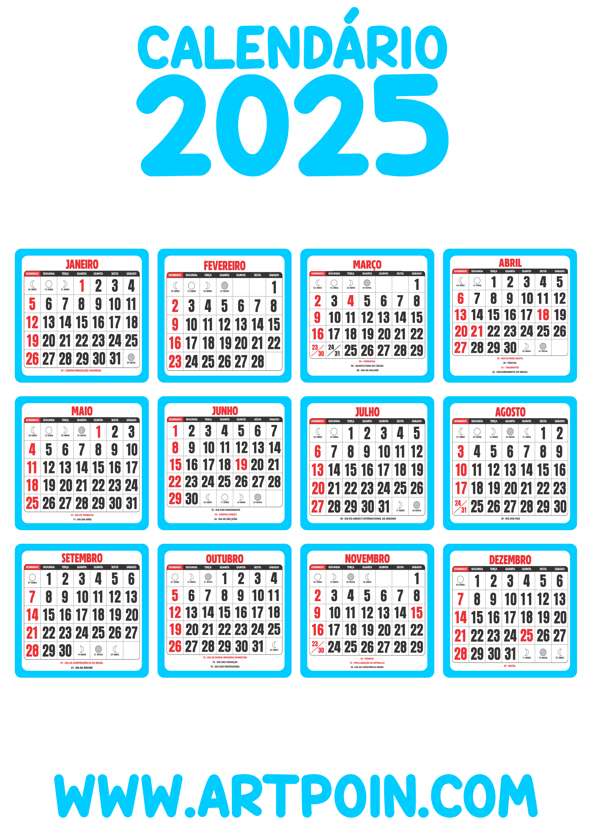 Calendário 2025 azul claro png