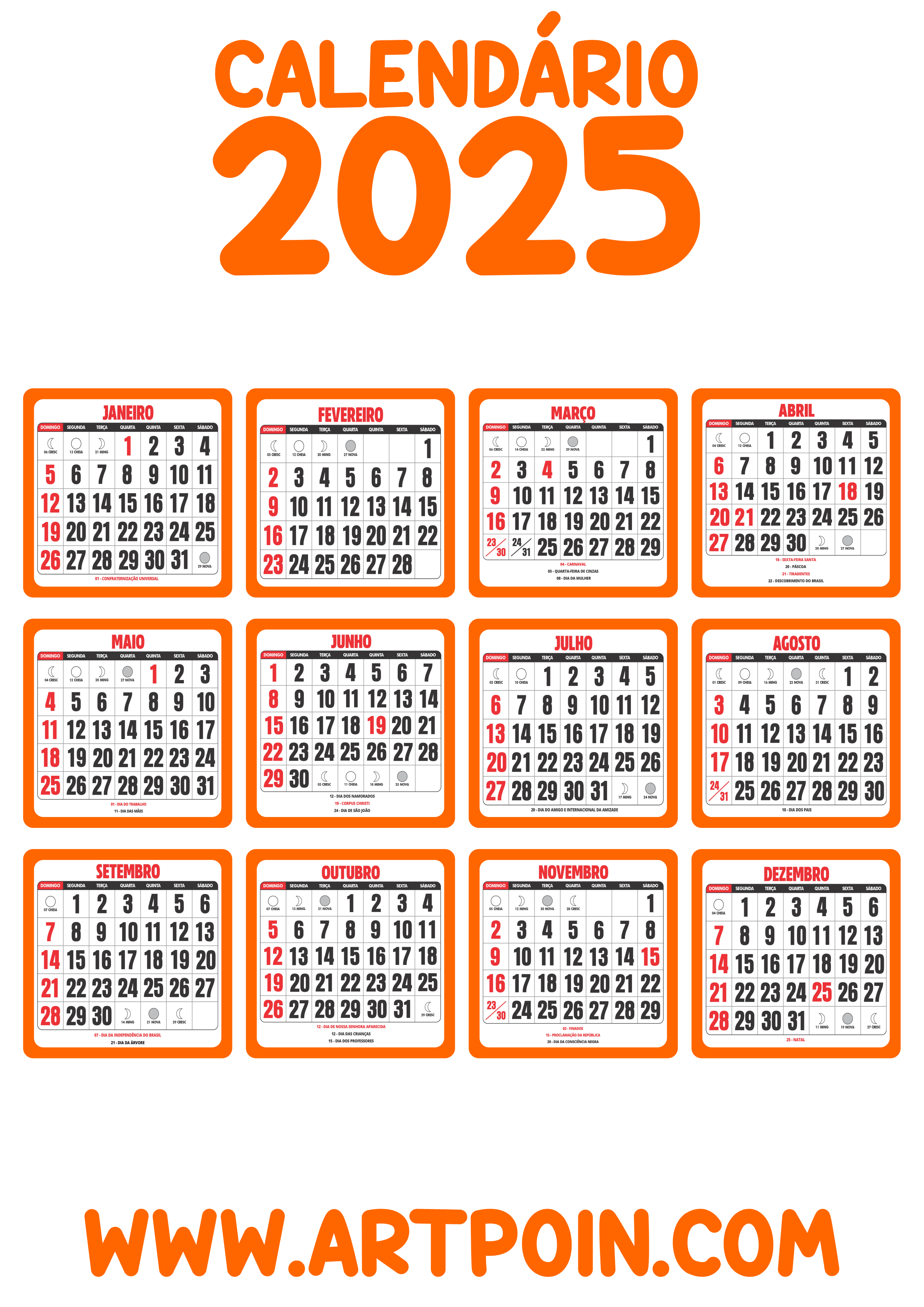 Calendário 2025 laranja png