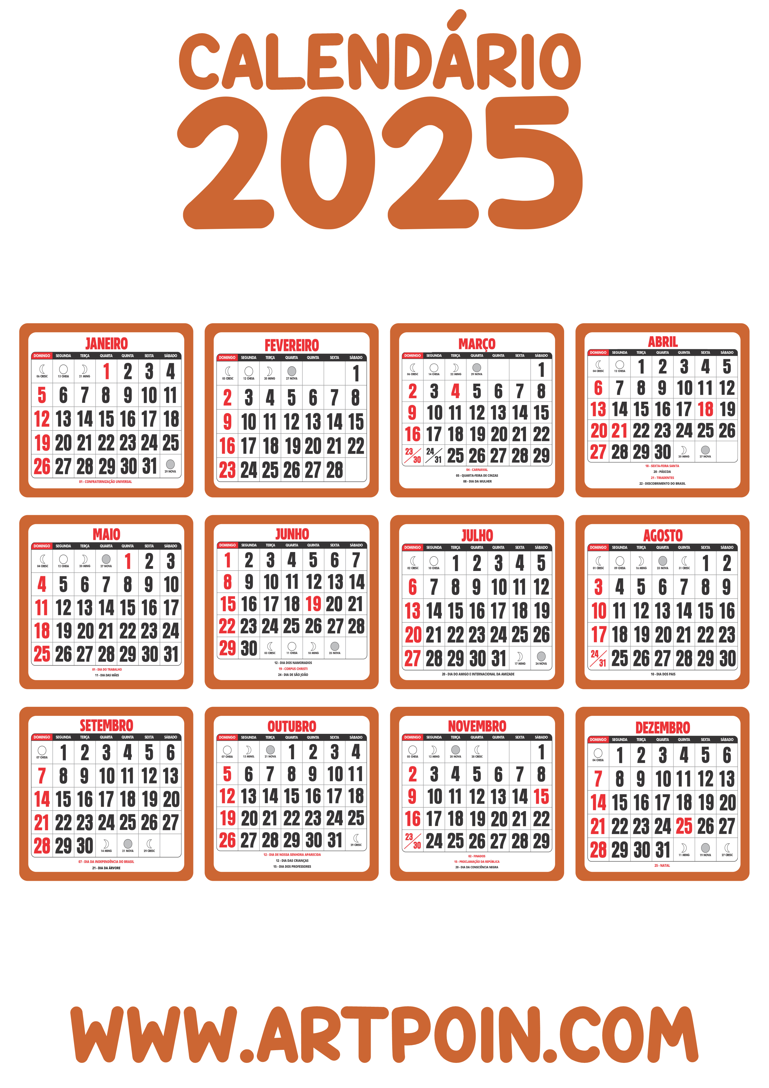 Calendário 2025 marrom claro png