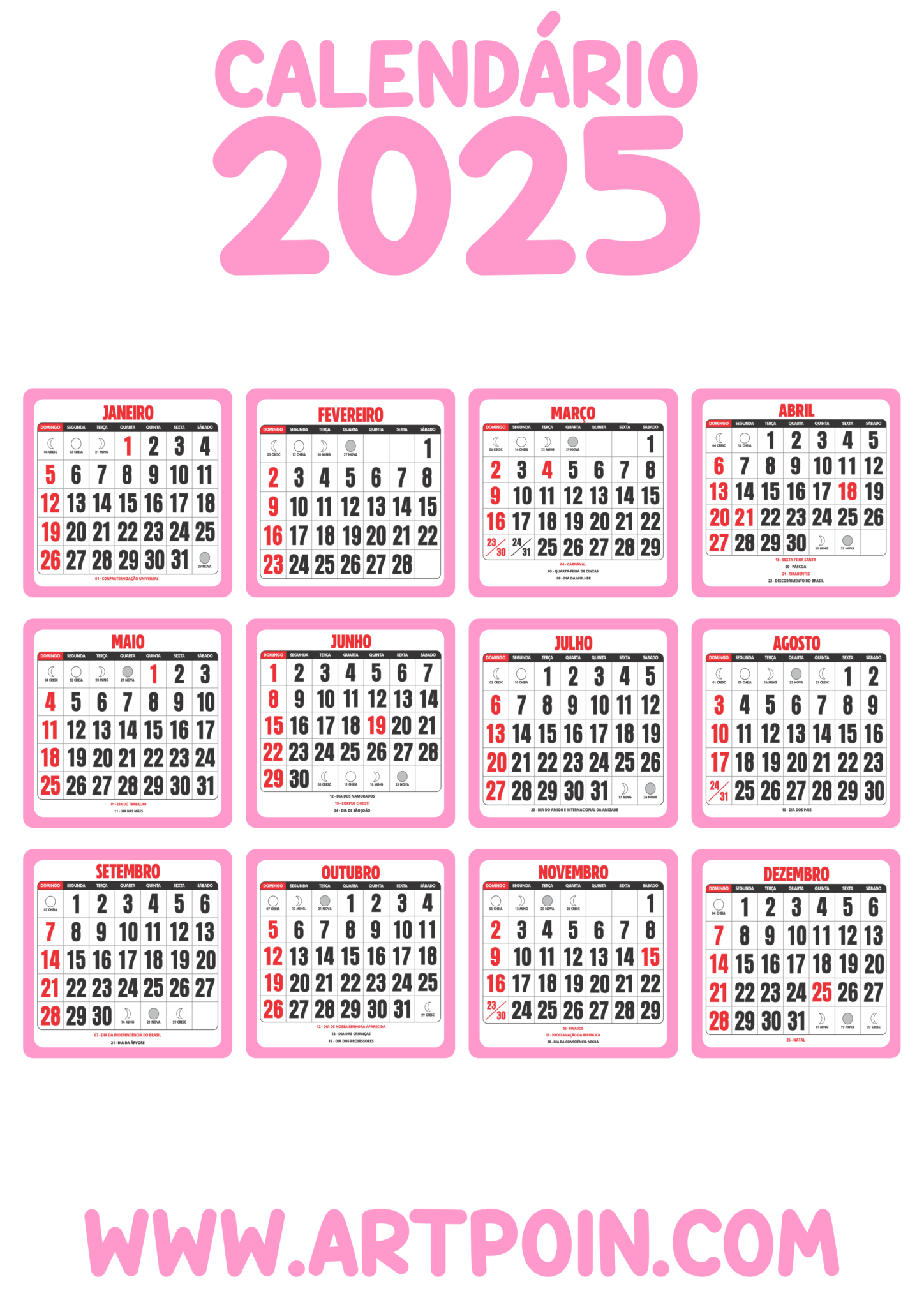 Calendário 2025 rosa png