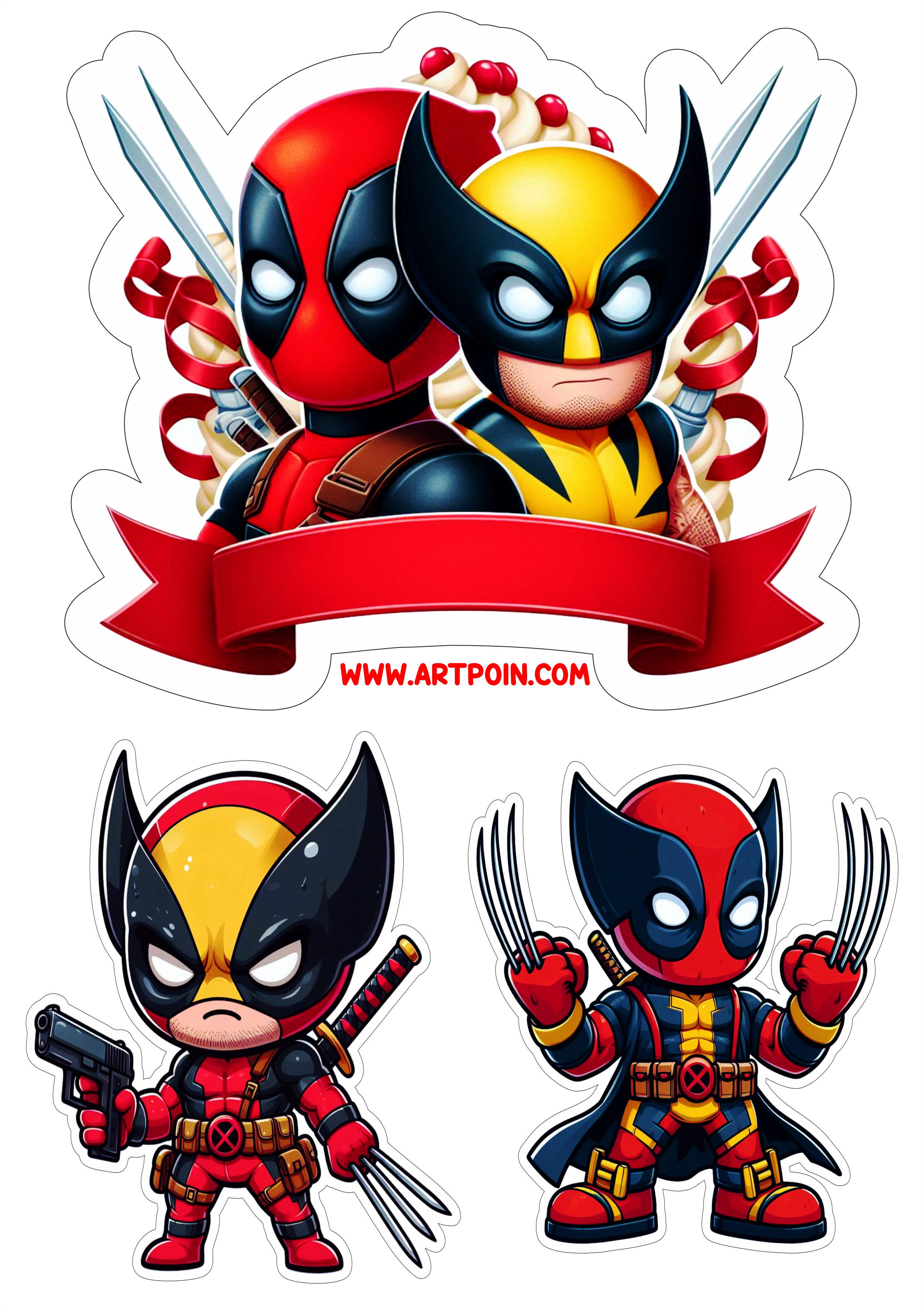 Deadpool e Wolverine topo de bolo png