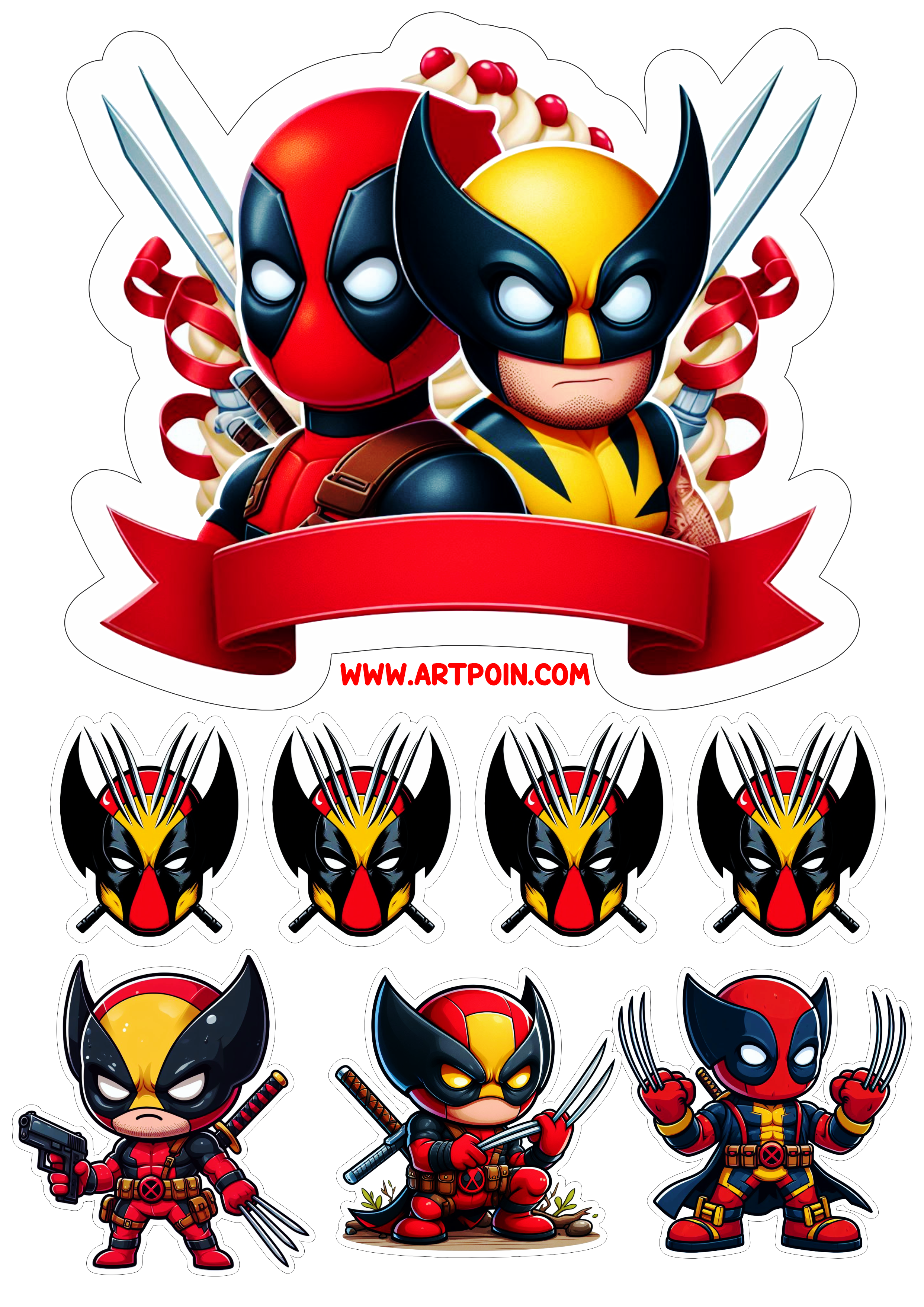 Deadpool e Wolverine topo de bolo aniversário png
