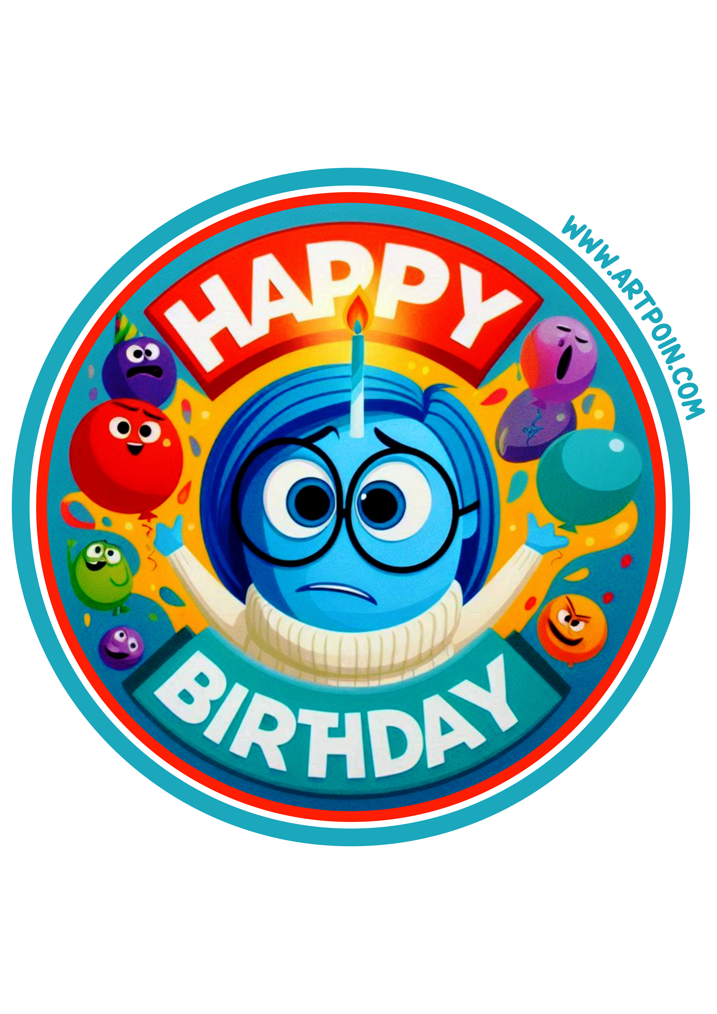 Divertida Mente adesivo redondo decoração de aniversário infantil azul png