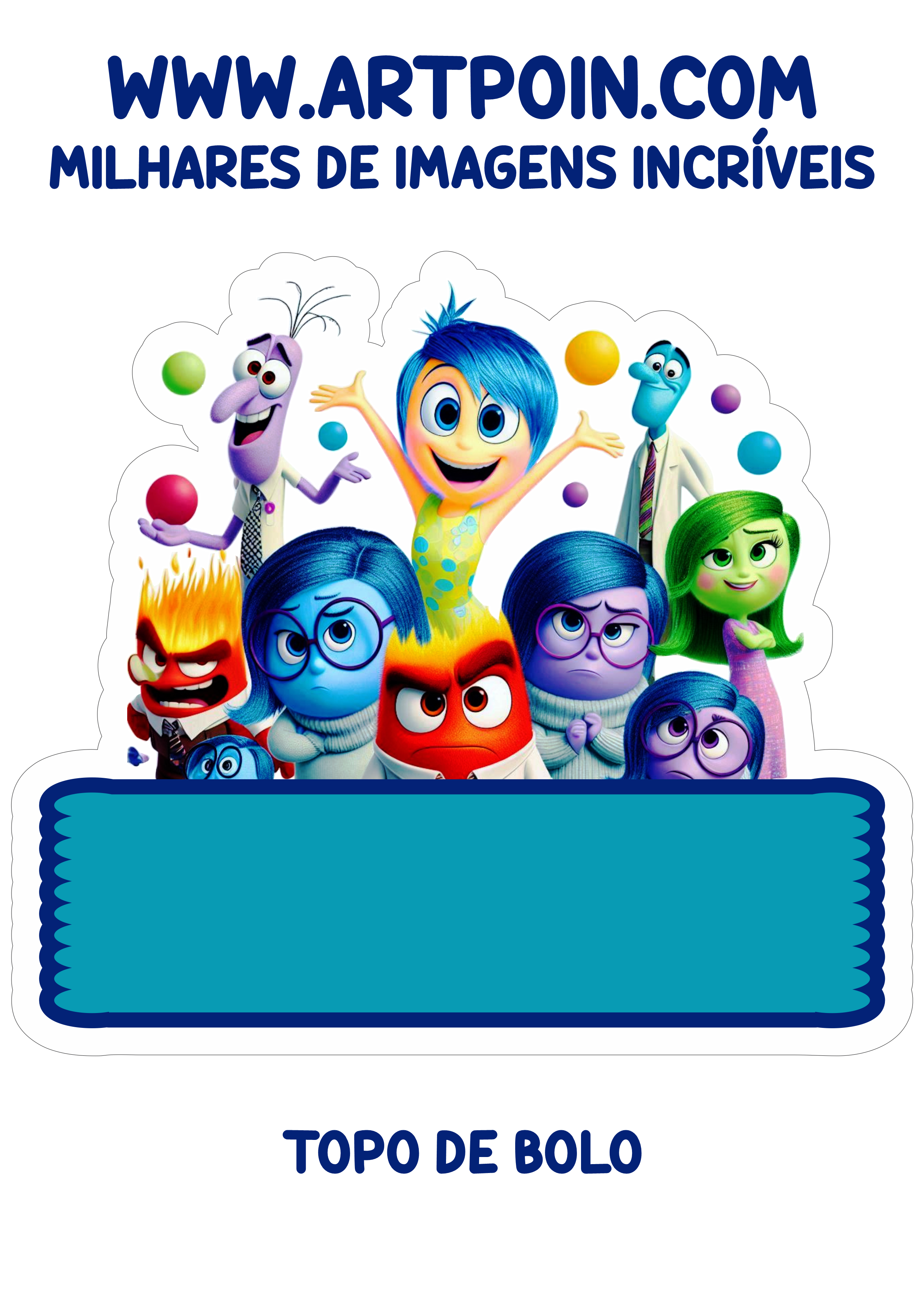 Topo de bolo para imprimir Divertida Mente aniversário infantil decoração png