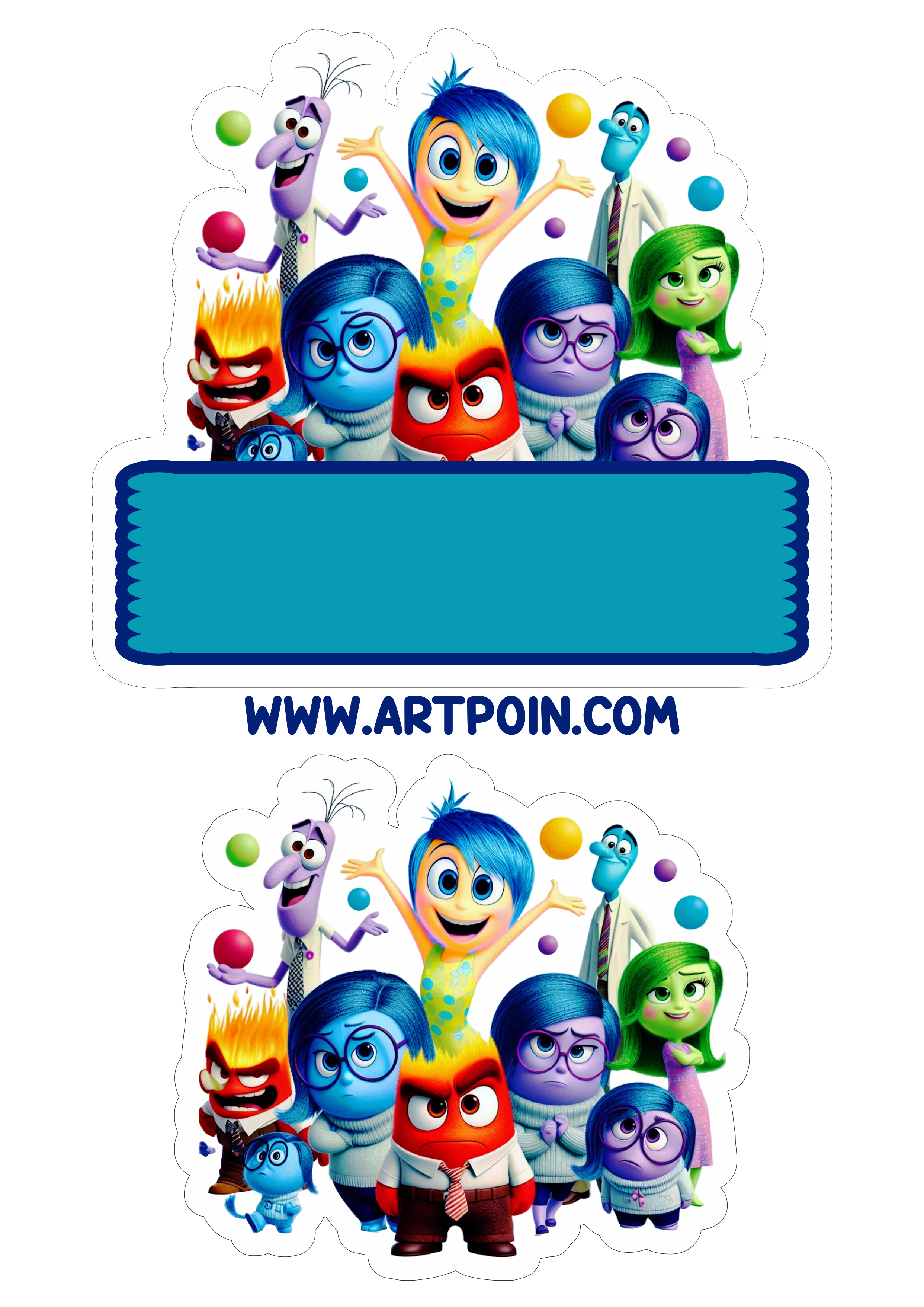 Topo de bolo para imprimir Divertida Mente aniversário infantil decoração animação Disney png