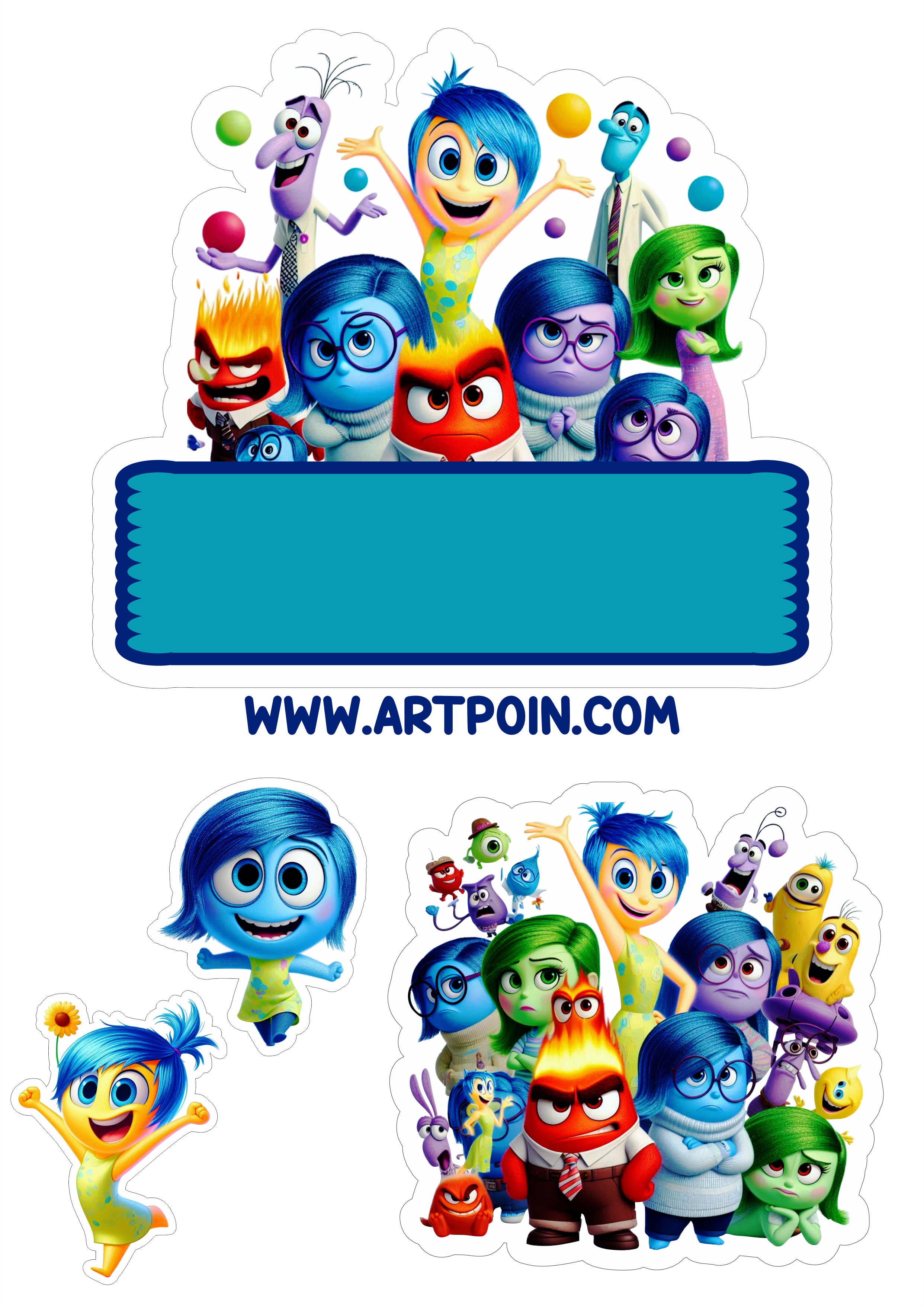 Topo de bolo para imprimir Divertida Mente aniversário infantil decoração animação Disney papelaria criativa hora da festa png