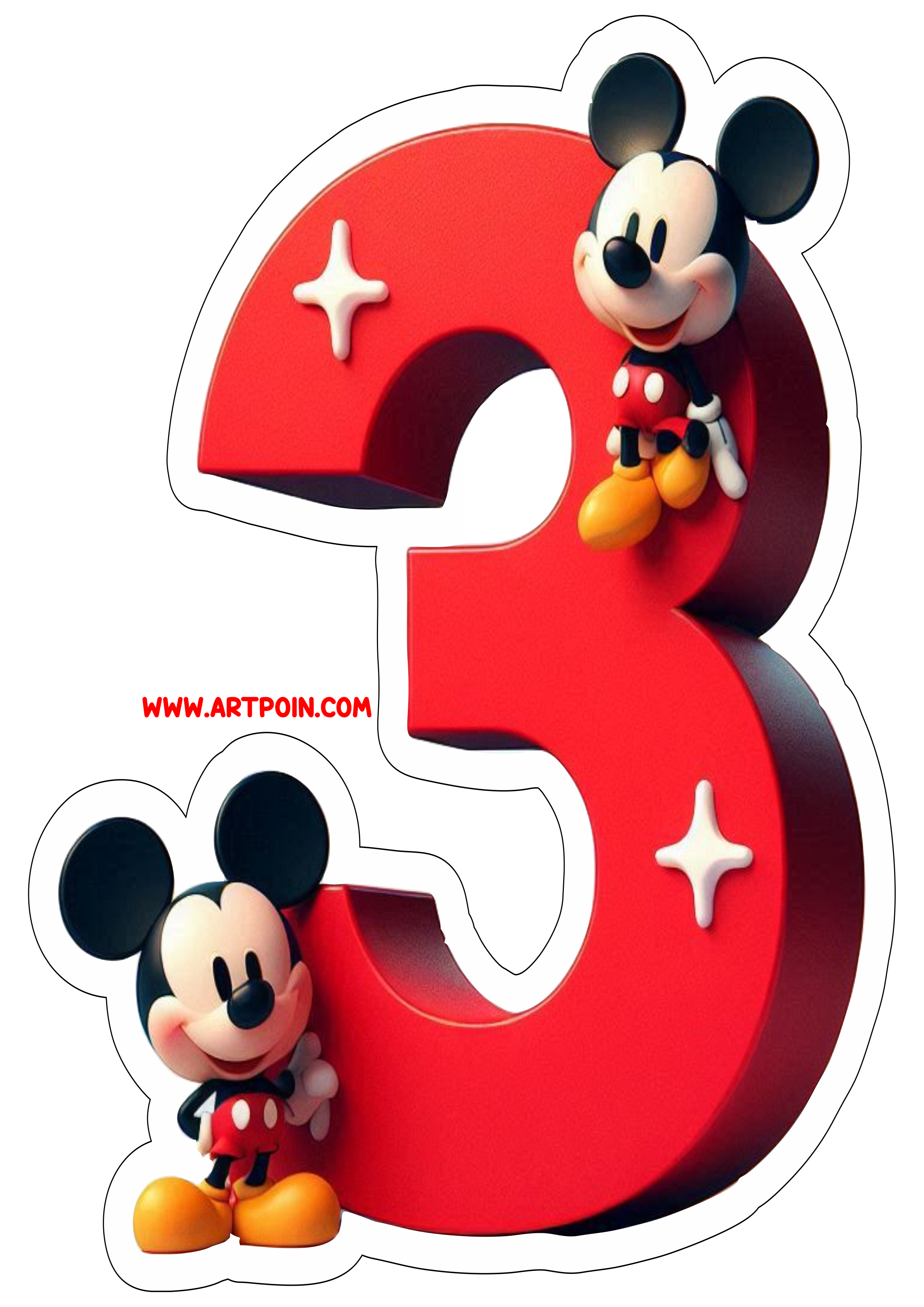 Mickey Mouse número 3 decoração de aniversário hora da festa infantil artigos de papelaria clipart disney png