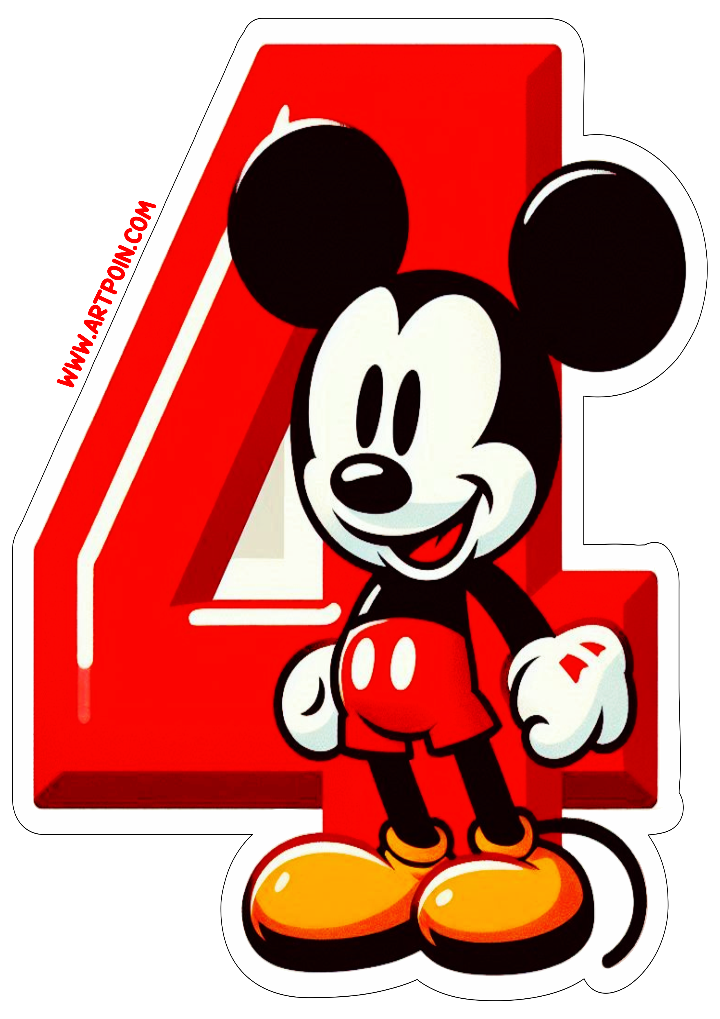 Mickey Mouse número 4 decoração de aniversário hora da festa infantil artigos de papelaria vetor disney png