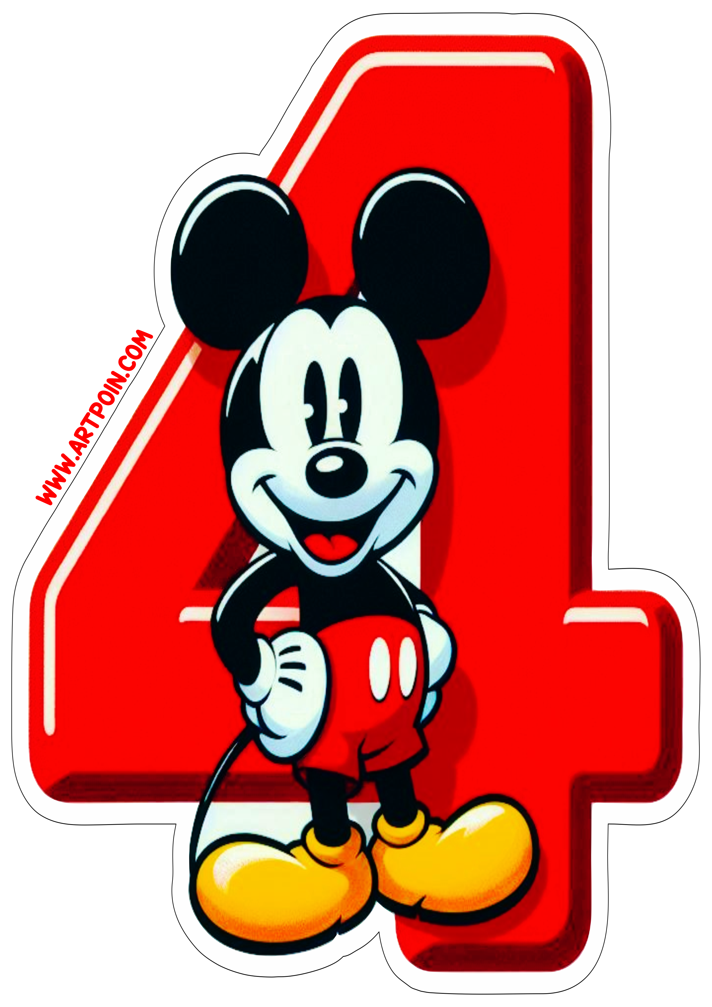 Mickey Mouse número 4 decoração de aniversário hora da festa infantil artigos de papelaria ilustração disney png