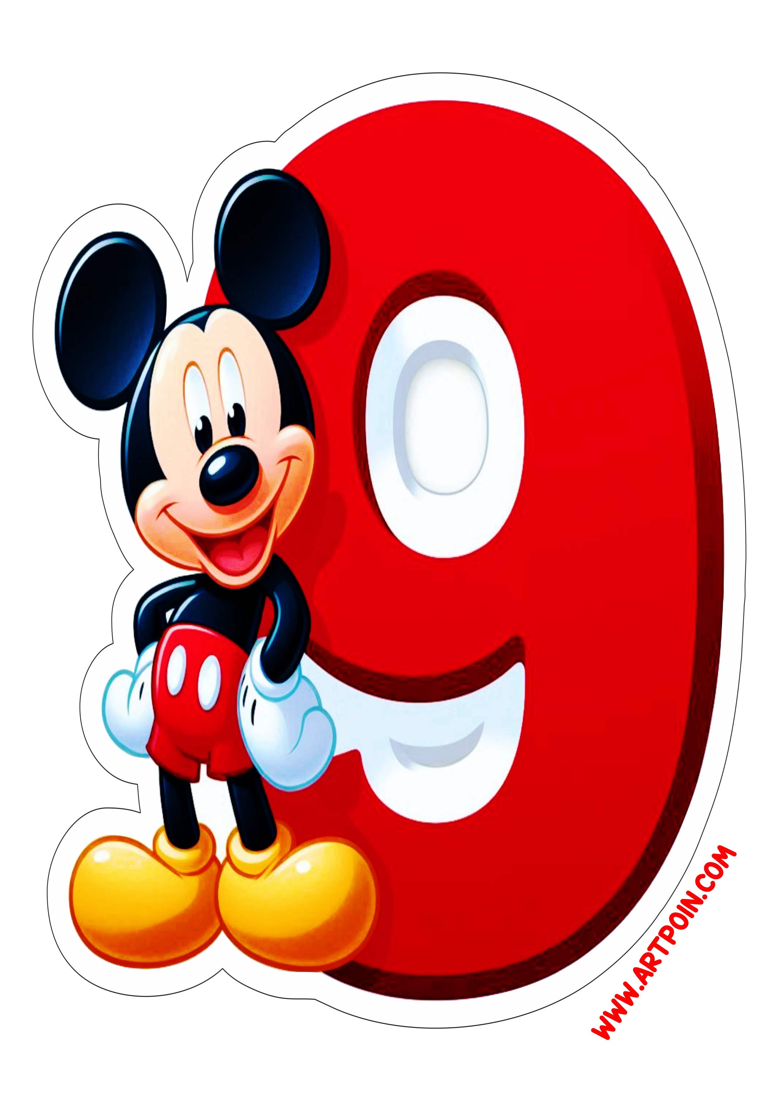 Mickey Mouse número 9 decoração de aniversário hora da festa infantil artigos de papelaria vetor disney png