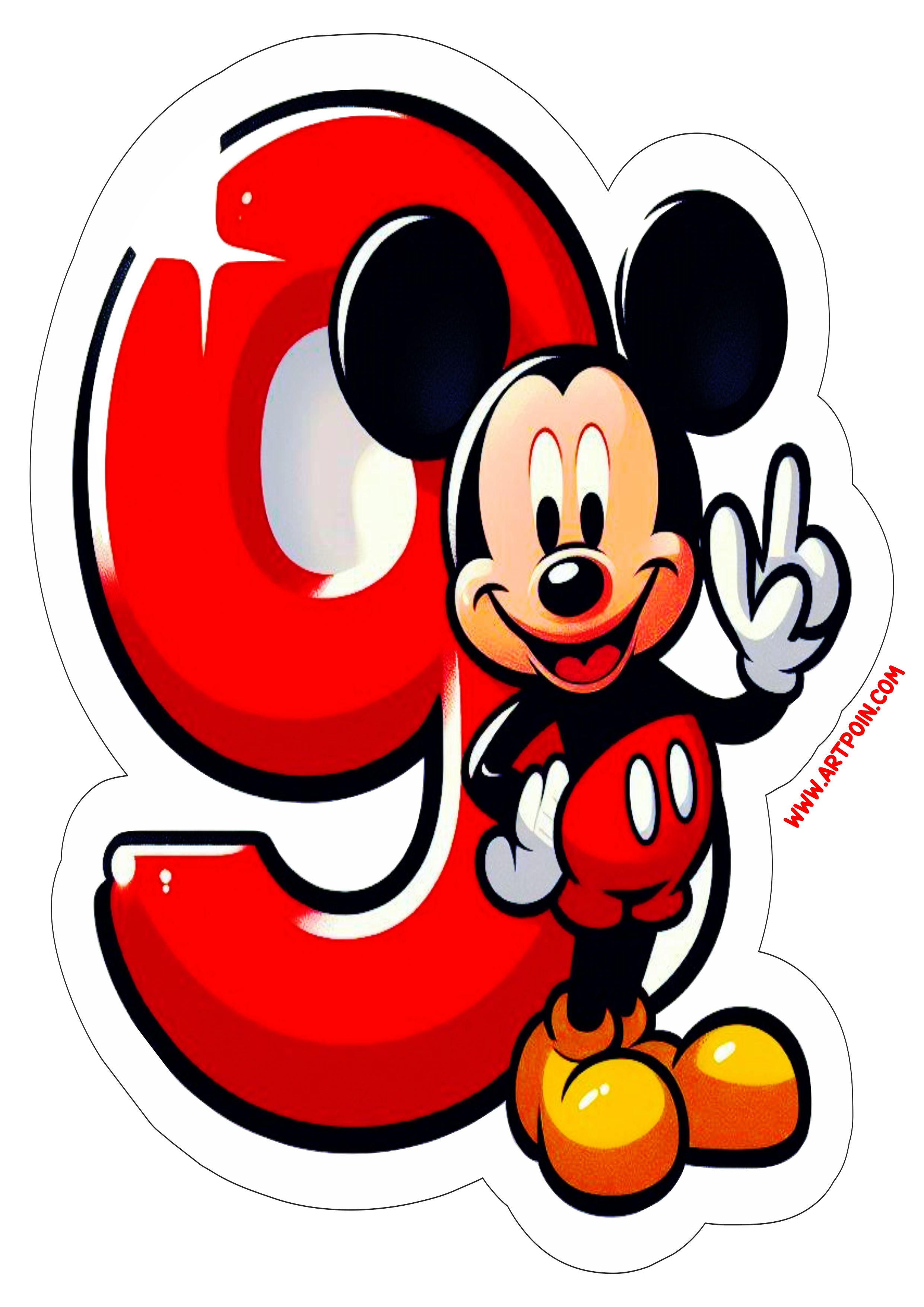 Mickey Mouse número 9 decoração de aniversário hora da festa infantil artigos de papelaria ilustração disney png