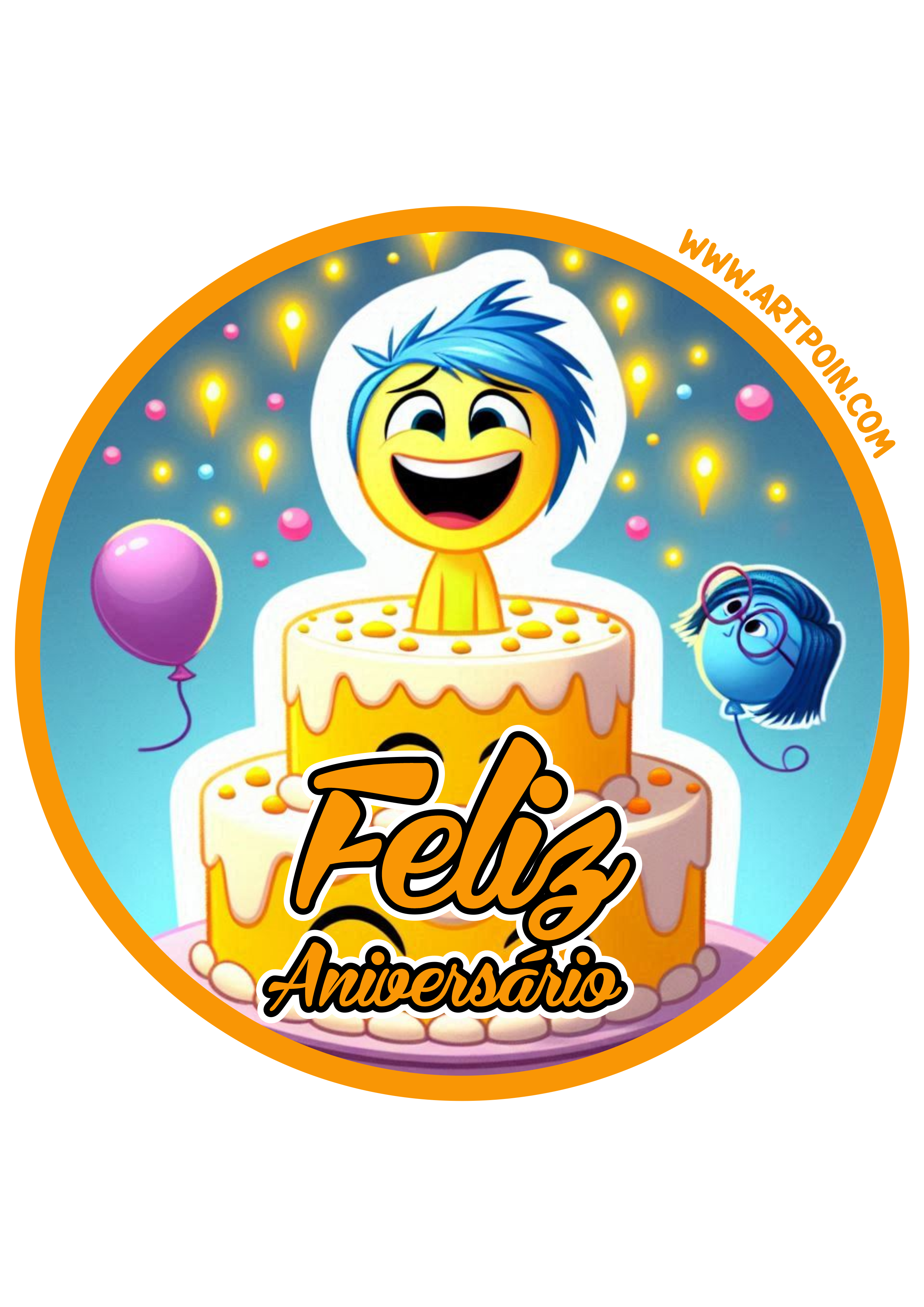 Divertida Mente adesivo redondo decoração de aniversário infantil alegria tristeza hora da festa infantil tag sticker png