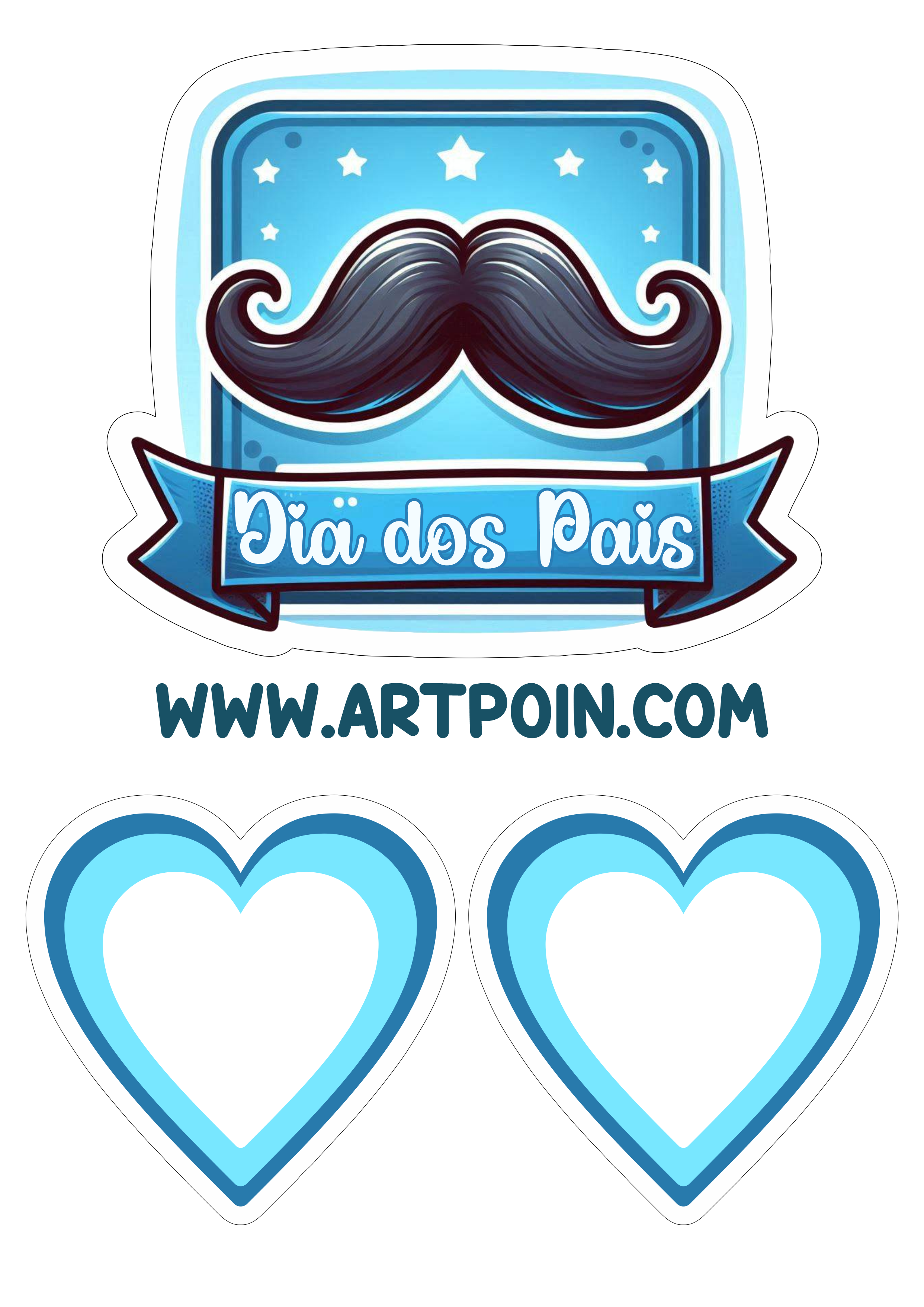 Topo de bolo dia dos pais decoração azul com bigode e corações festa personalizada png