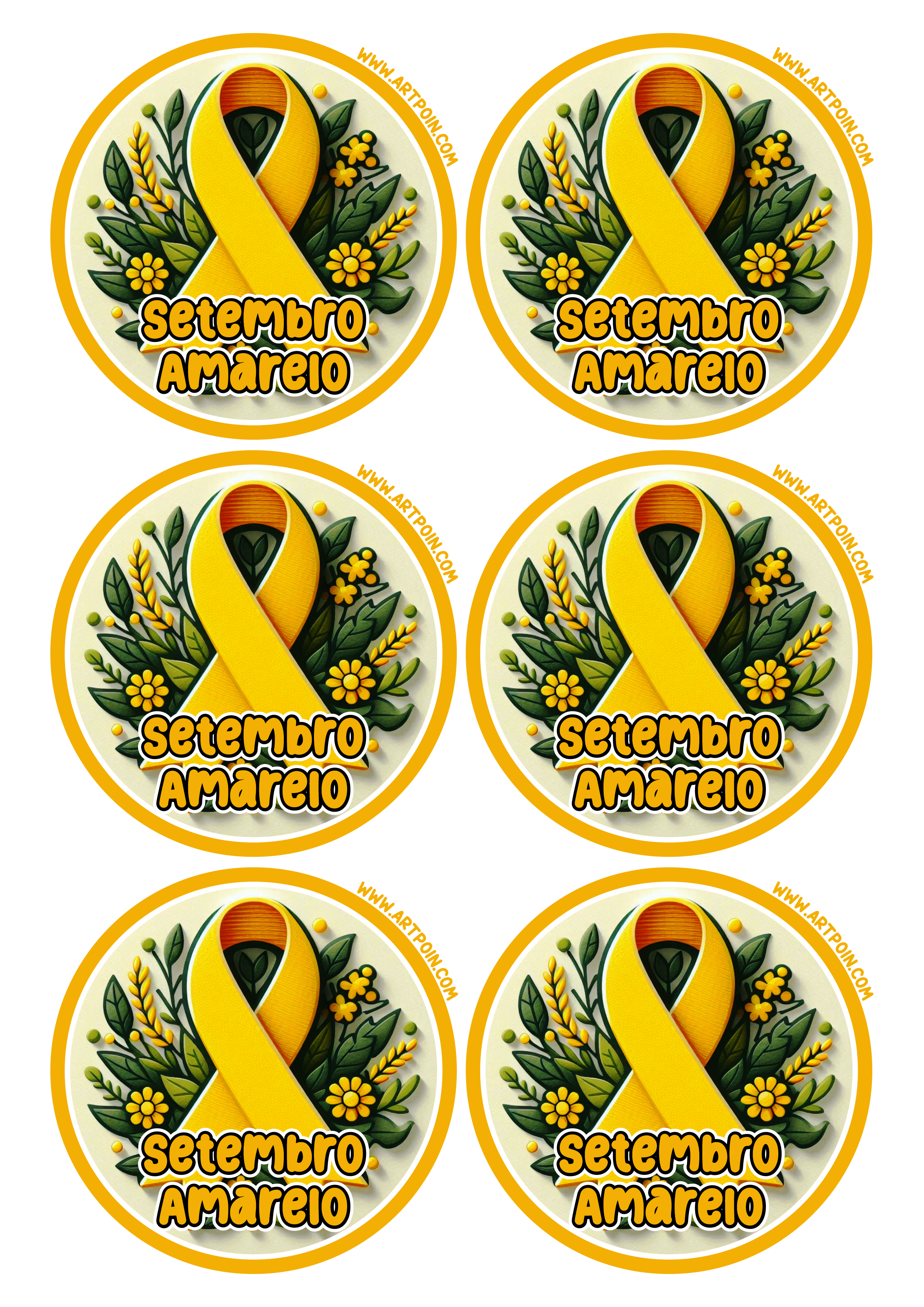 Setembro amarelo adesivo redondo para decoração 6 imagens png