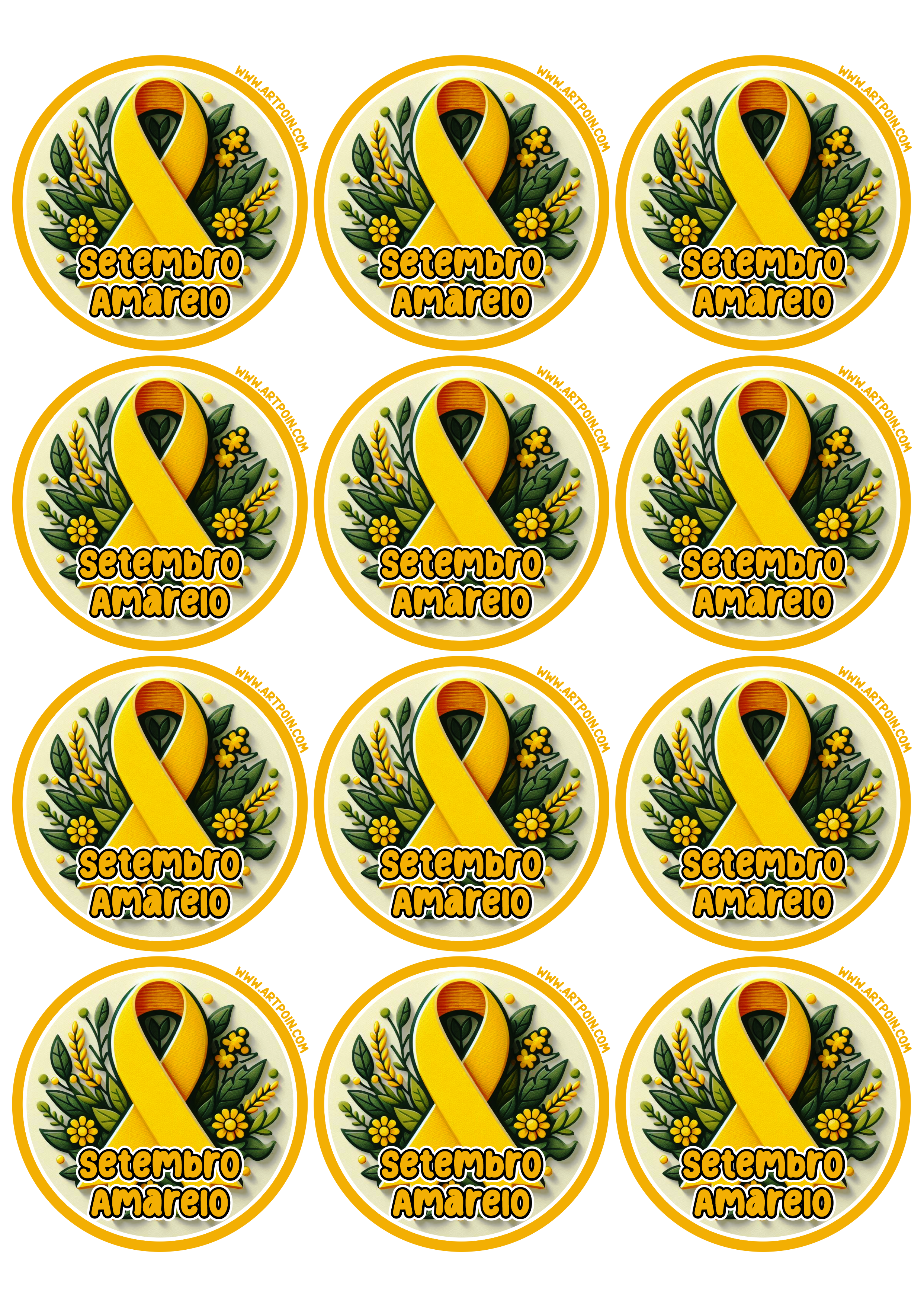 Setembro amarelo adesivo redondo para decoração 12 imagens png