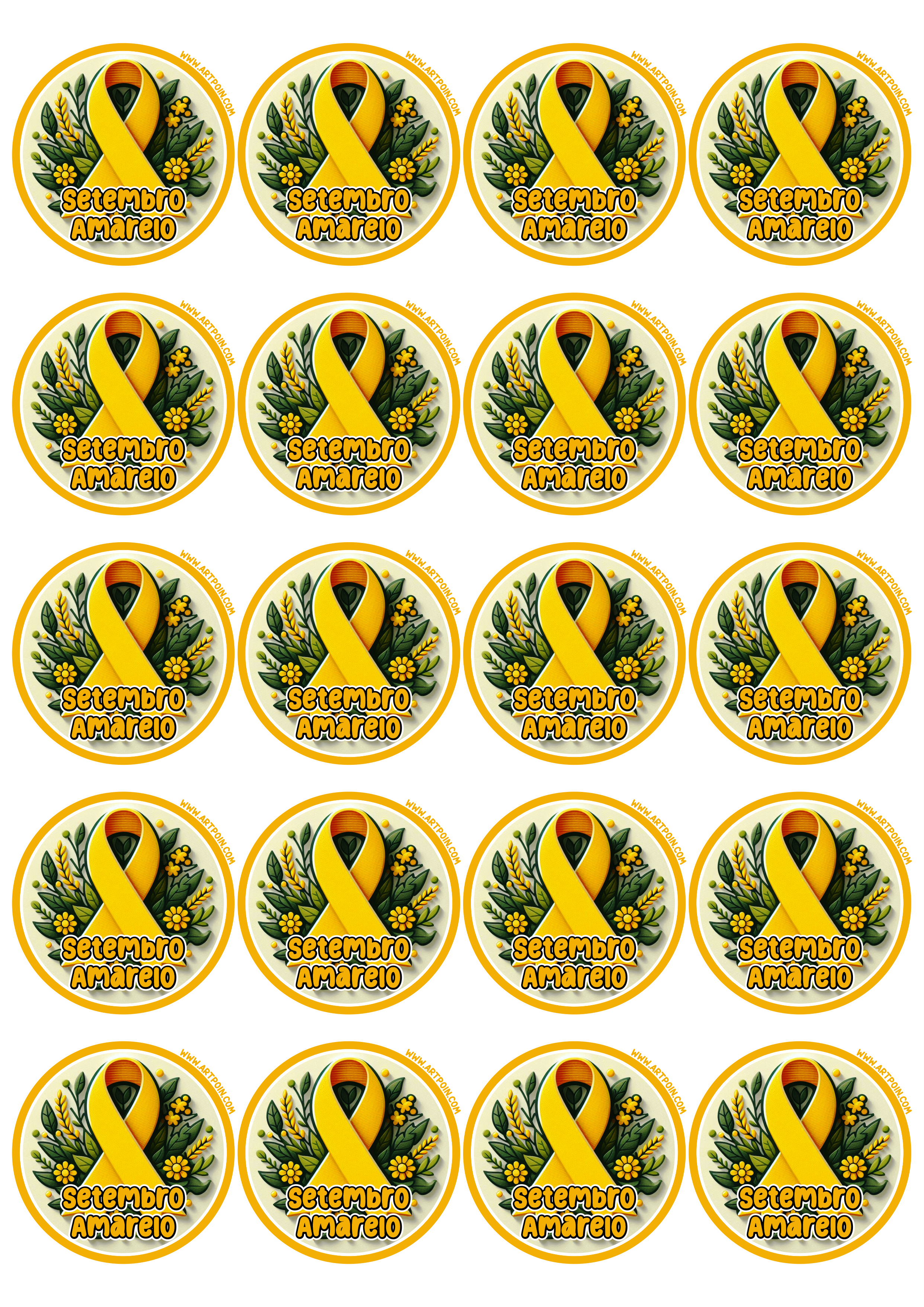 Setembro amarelo adesivo redondo para decoração 20 imagens png