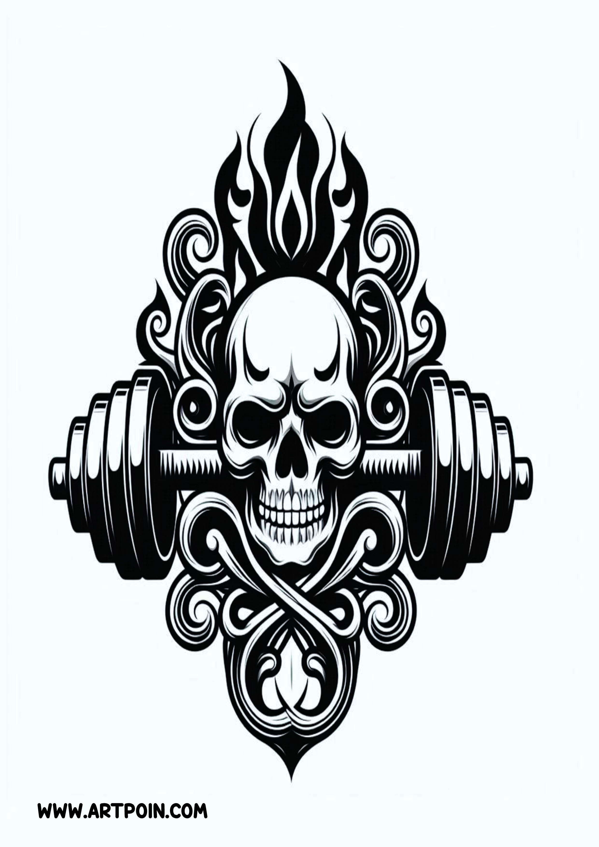 Tatuagem maromba caveira Dumbell png